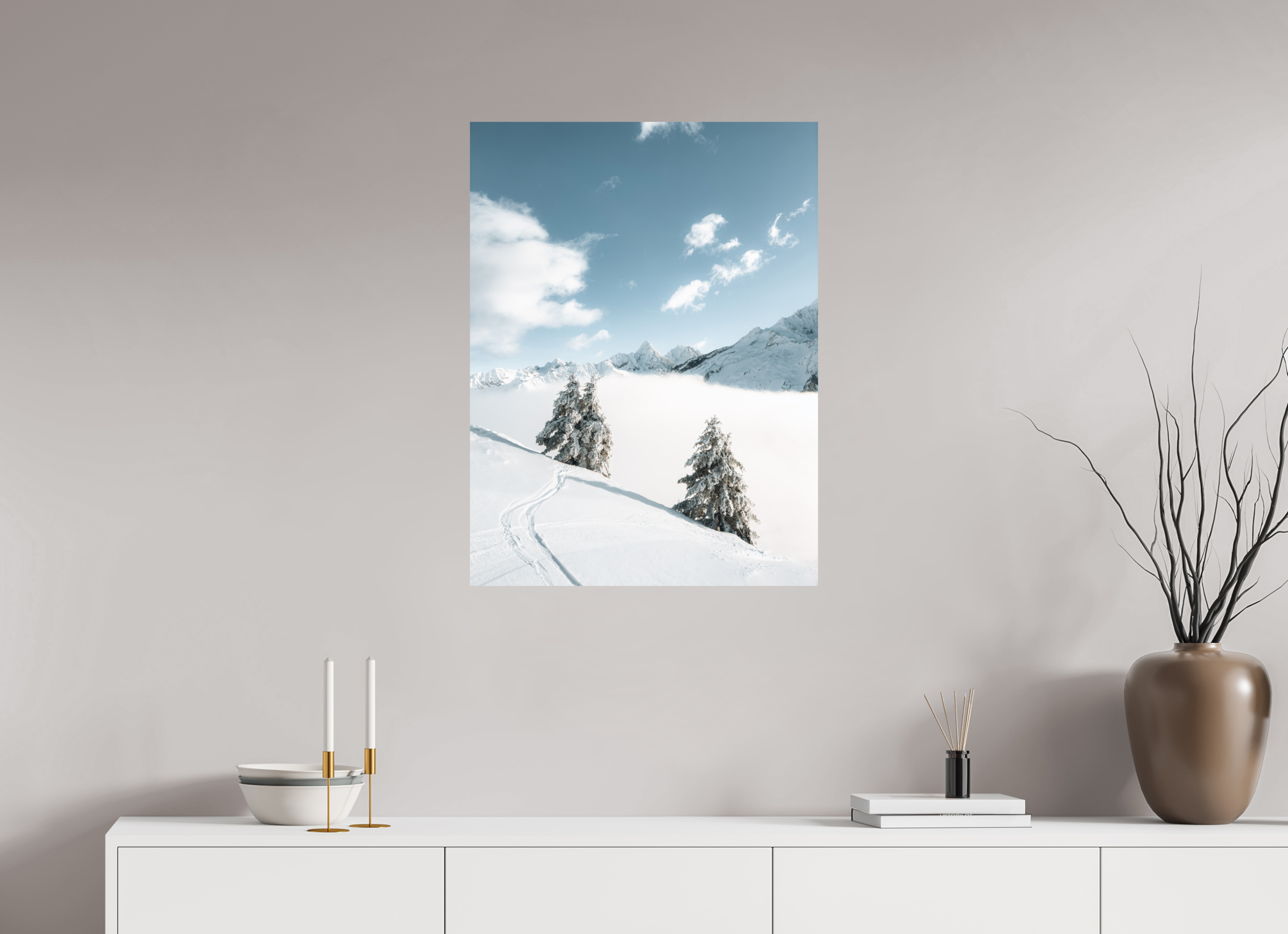 60 x 80 cm, Tirage Fine Art Premium + Traces dans la poudre – Hiver en montagne