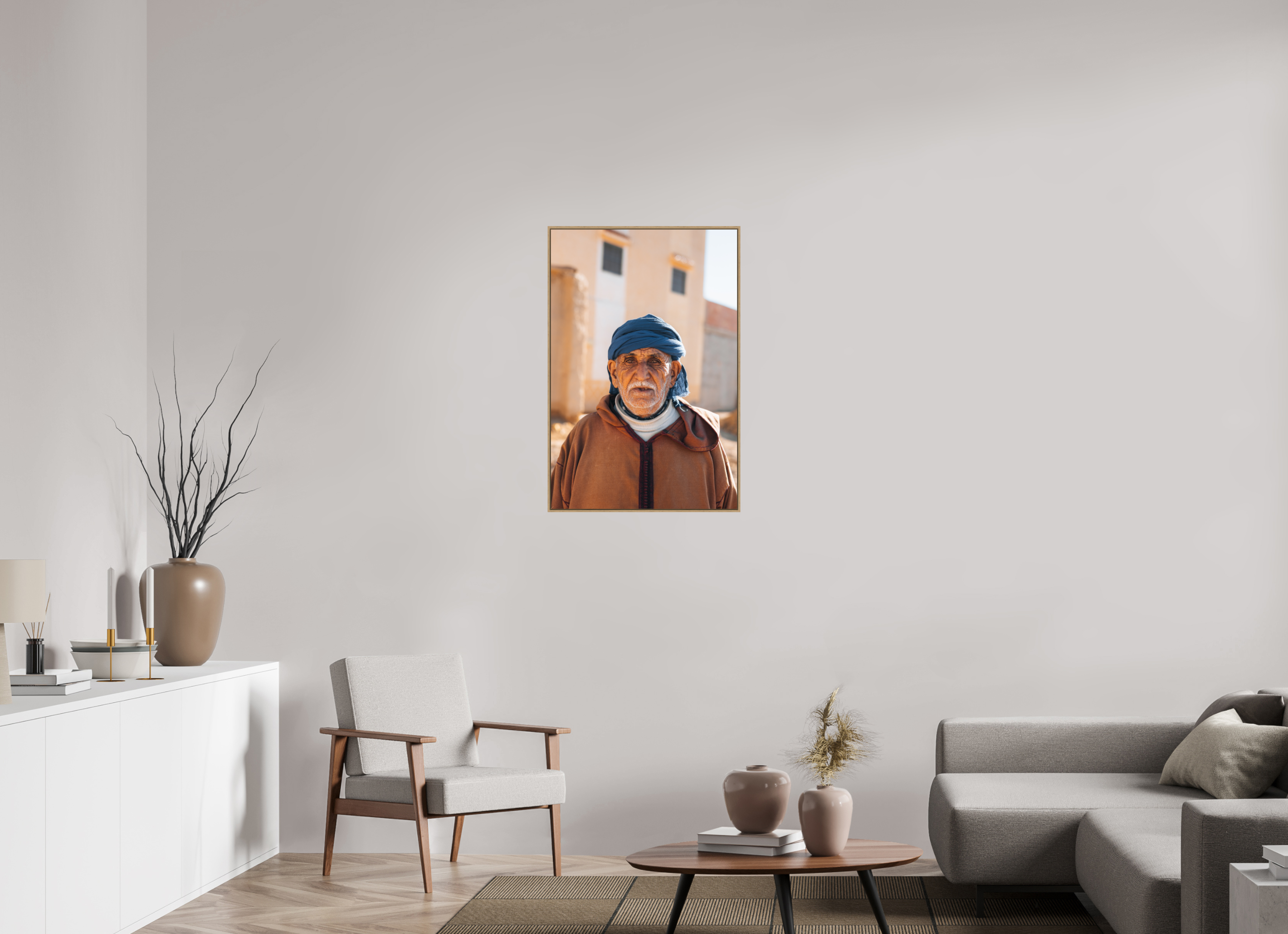 60 x 90 cm, Tirage sous Plexiglas encadré Portrait marocain – Regard intemporel