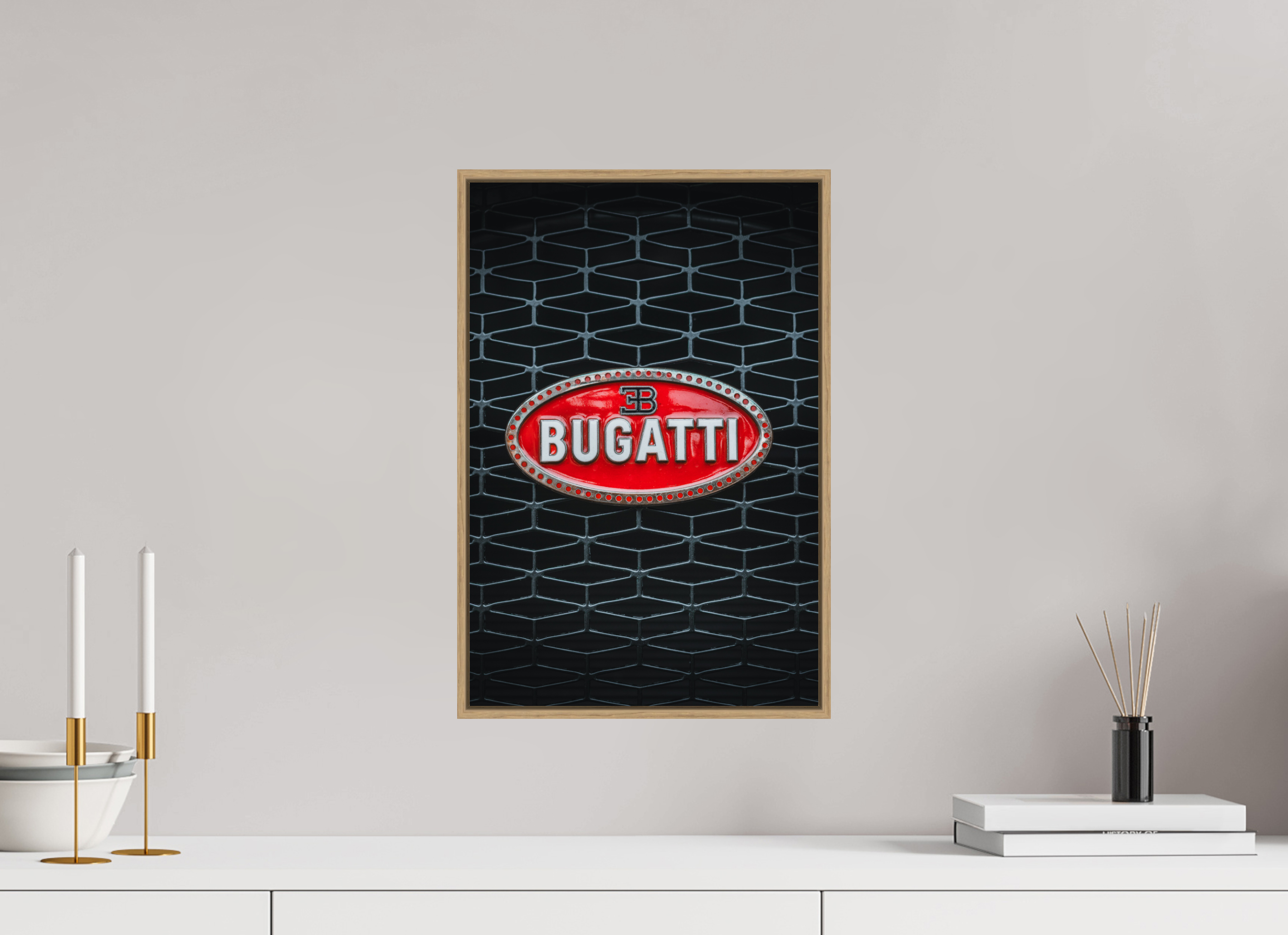 30 x 45 cm, Tirage sous Plexiglas encadré Bugatti – Signature légendaire