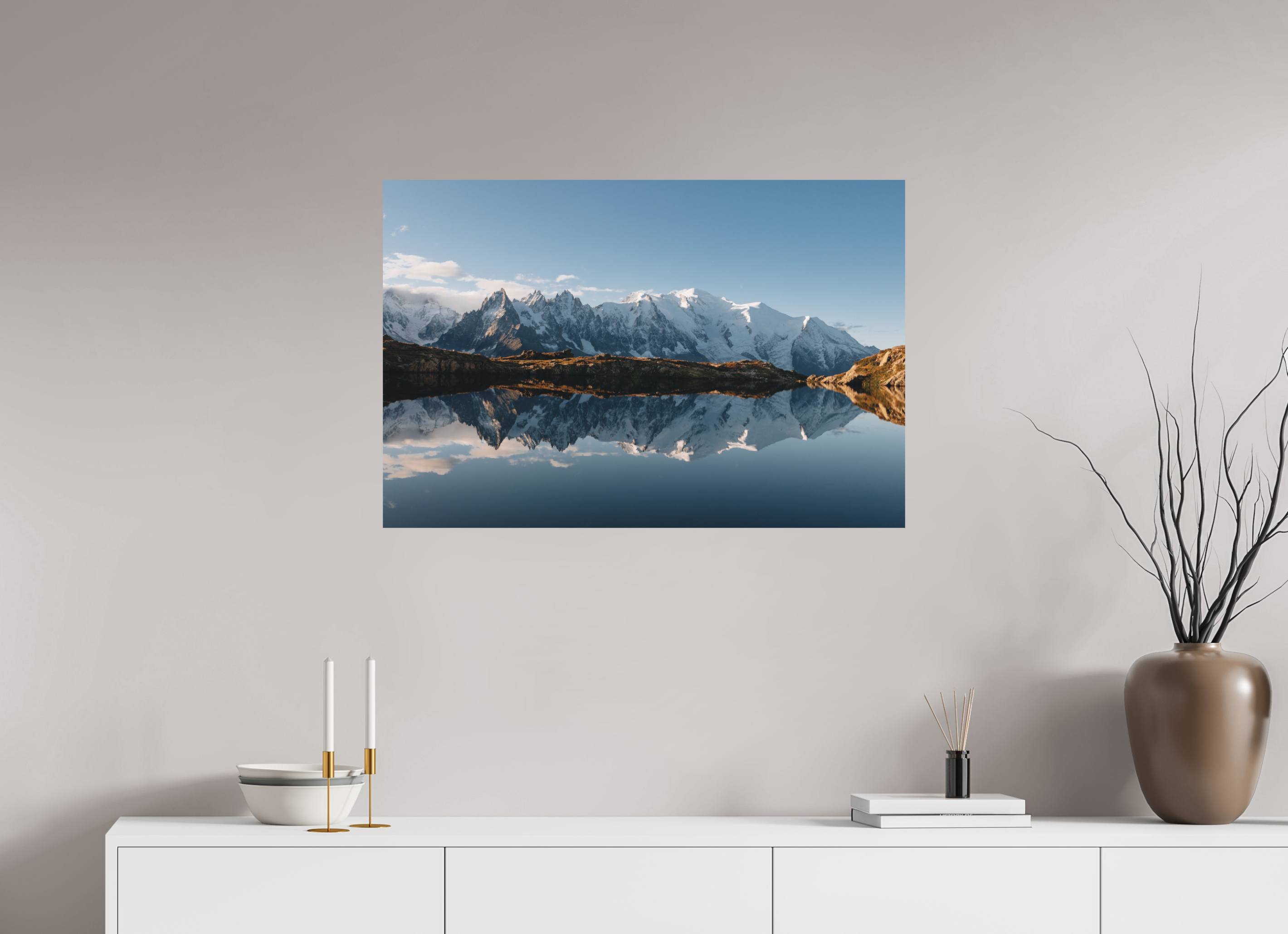 90 x 60 cm, Tirage Fine Art (Papier Mat) Reflets du Mont-Blanc sur le lac des Cheserys