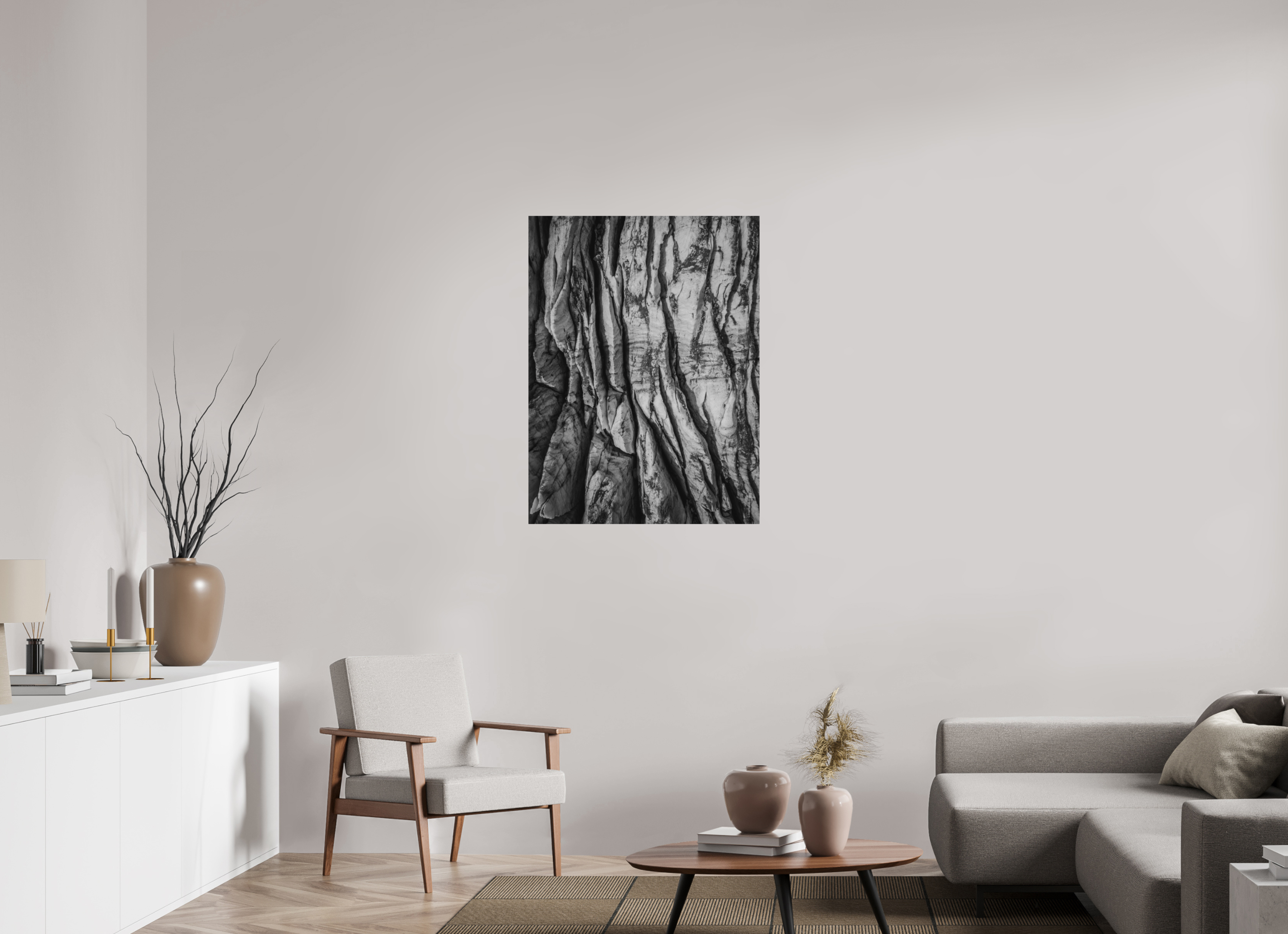 75 x 100 cm, Tirage Fine Art Premium + Veines de Glace – Glacier du Tour en noir et blanc