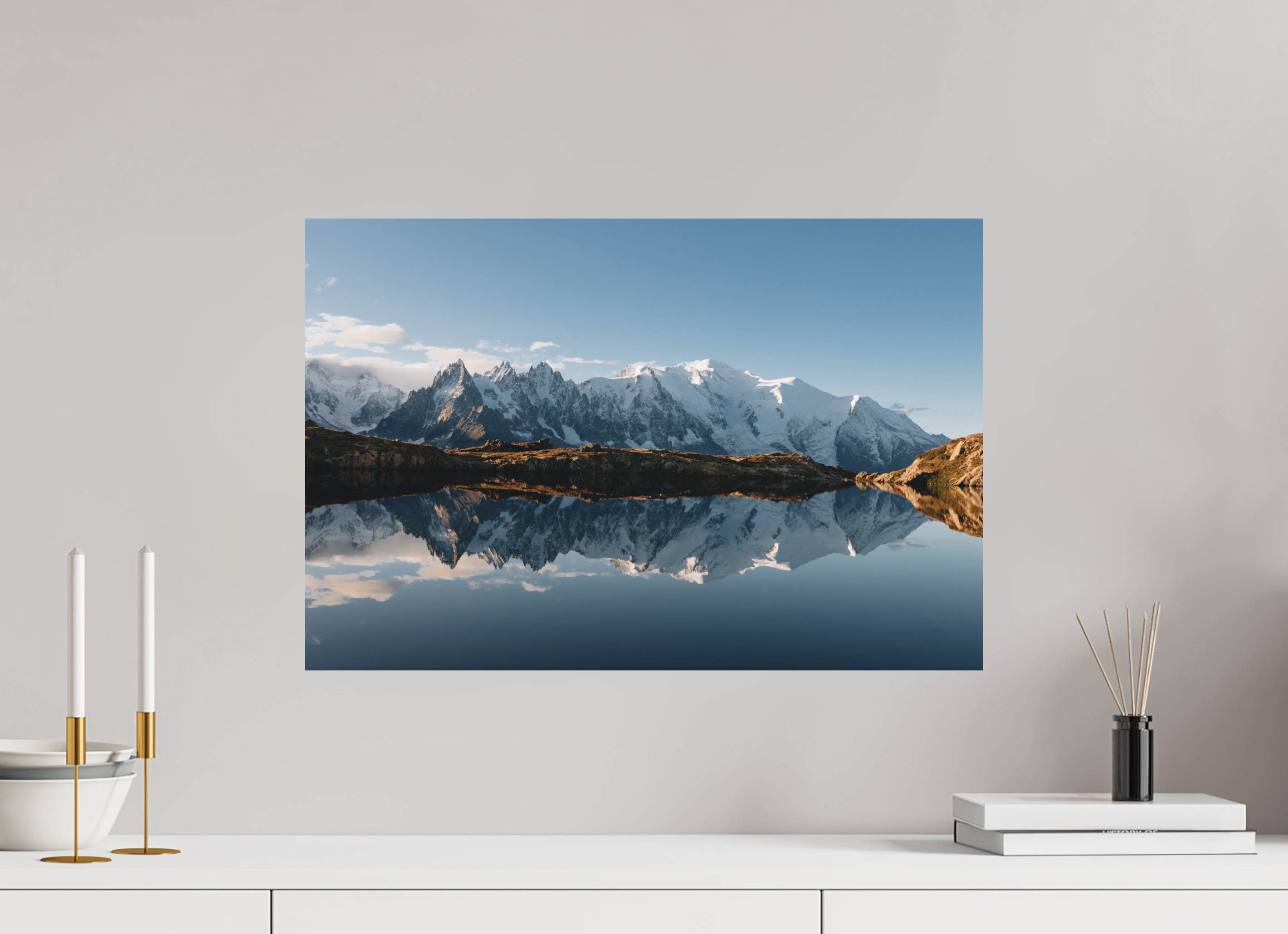 60 x 40 cm, Tirage Fine Art (Papier Mat) Reflets du Mont-Blanc sur le lac des Cheserys