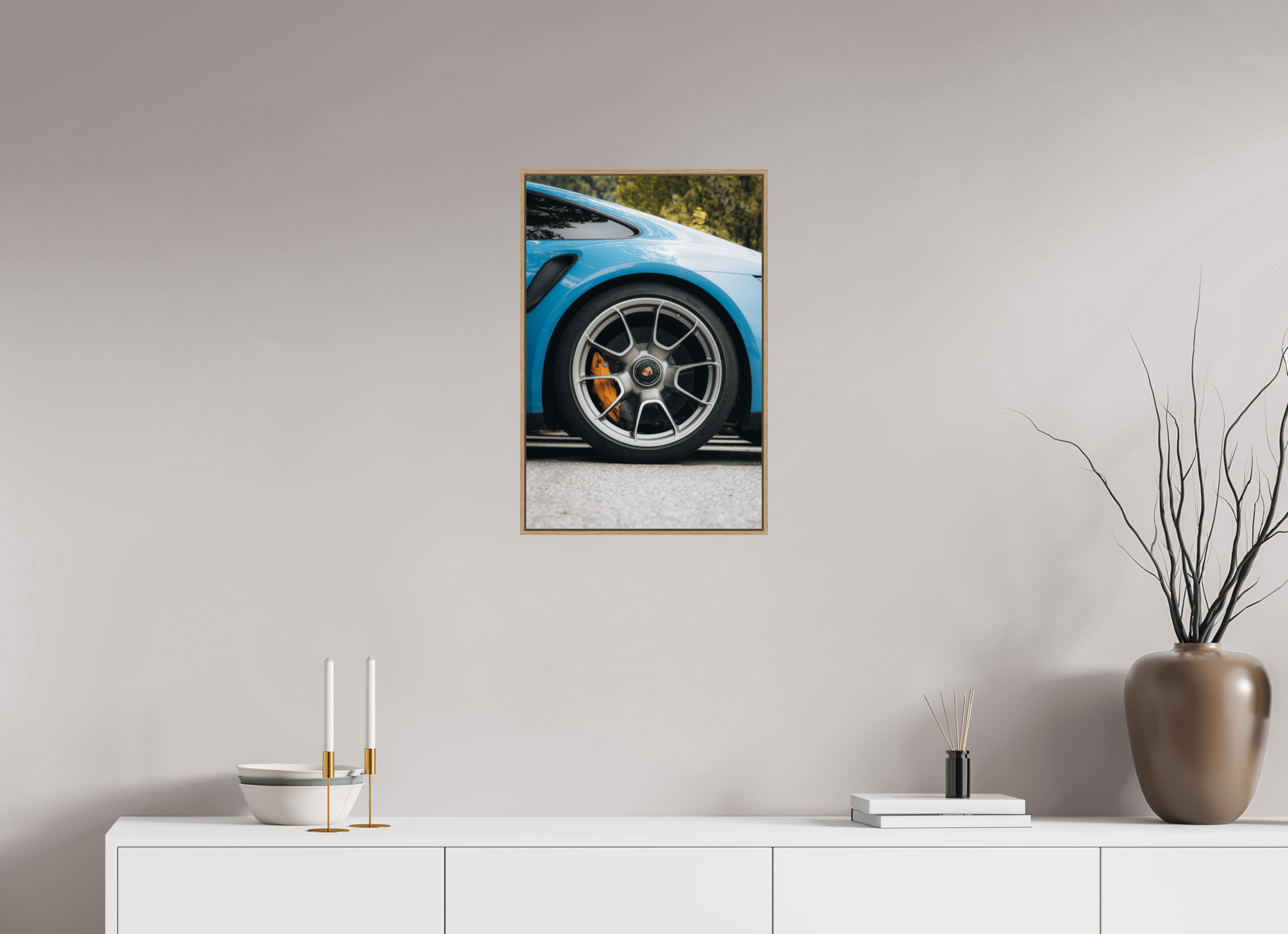 40 x 60 cm, Tirage sous Plexiglas encadré Porsche 911 – Détail mécanique