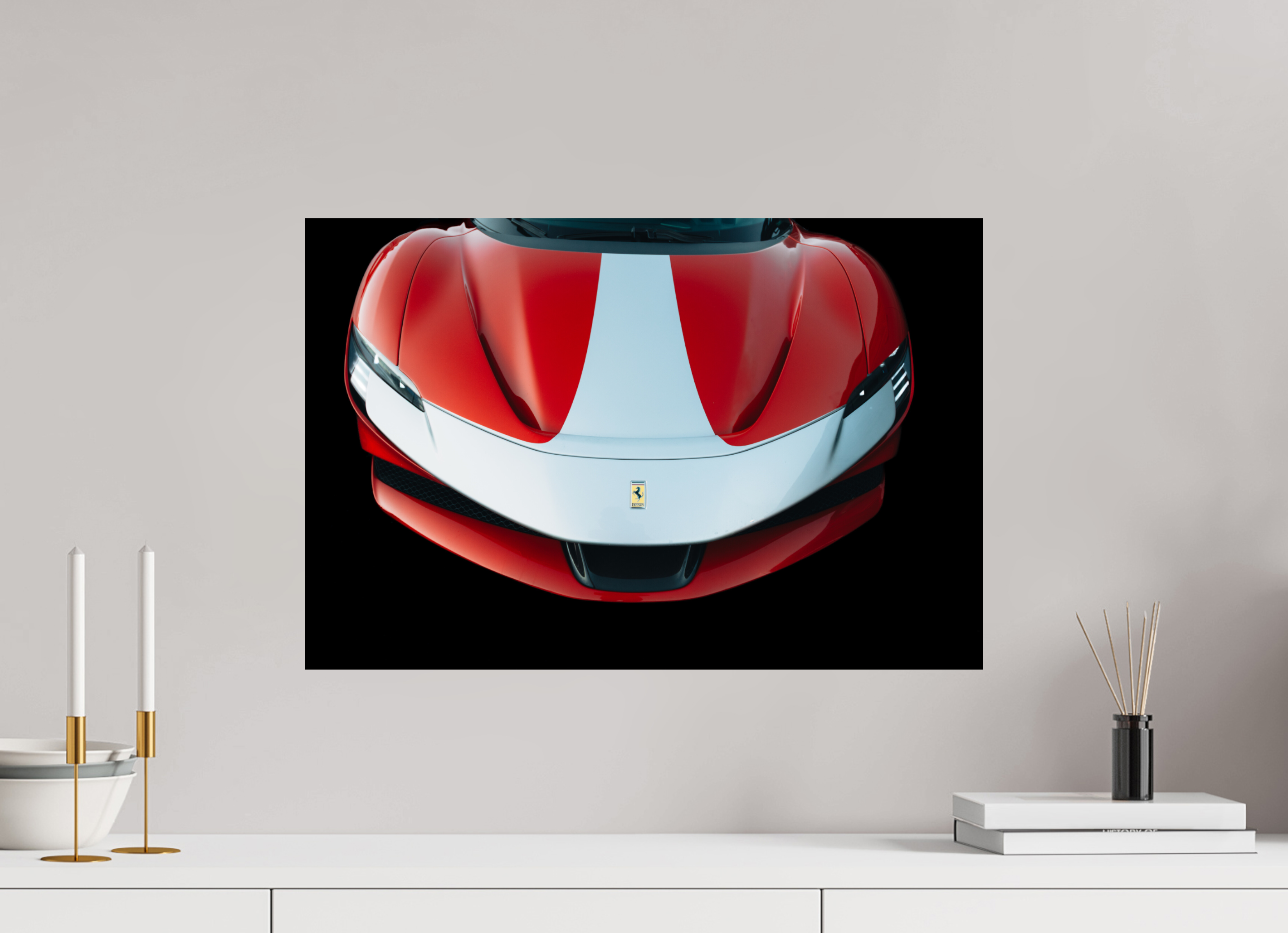 60 x 40 cm, Tirage Fine Art Premium Ferrari SF90 Rouge et Blanche – Focus Avant