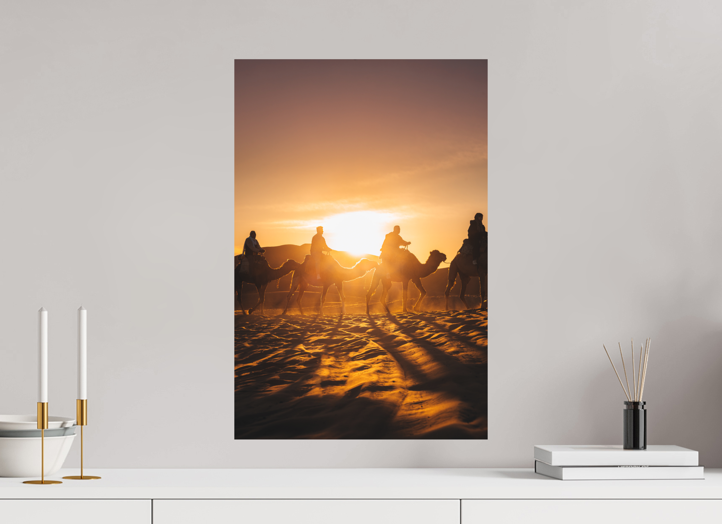 40 x 60 cm, Tirage Fine Art (Papier Mat) Silhouettes dans le soleil levant – Sahara