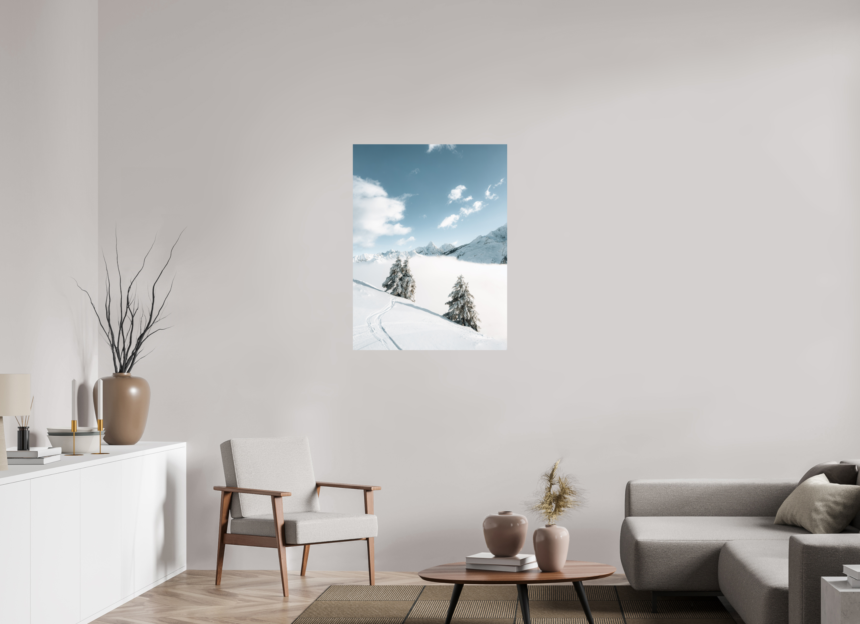 75 x 100 cm, Tirage Fine Art Premium Traces dans la poudre – Hiver en montagne