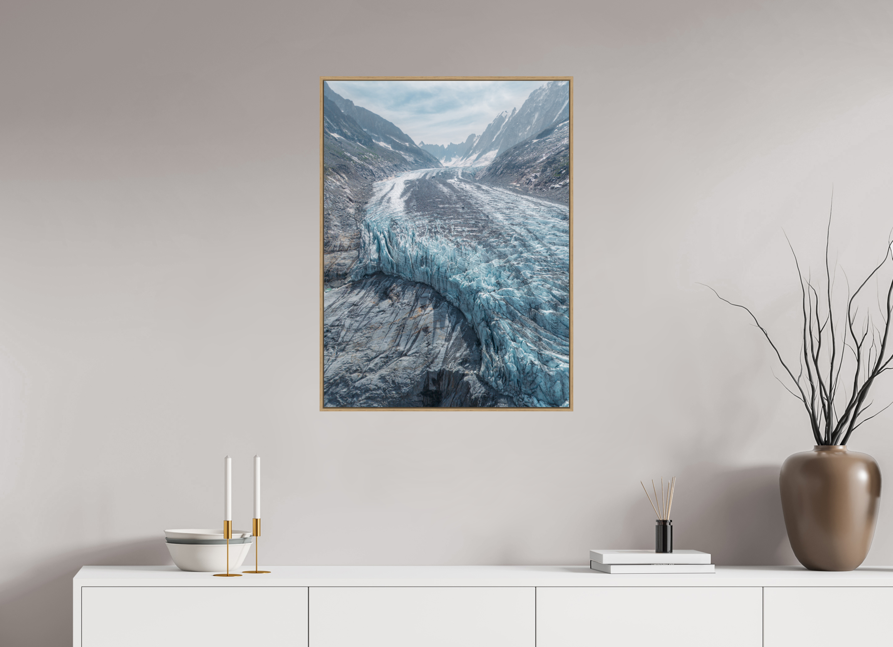 60 x 80 cm, Tirage sous Plexiglas encadré Courbe Glaciaire – Glacier d’Argentière