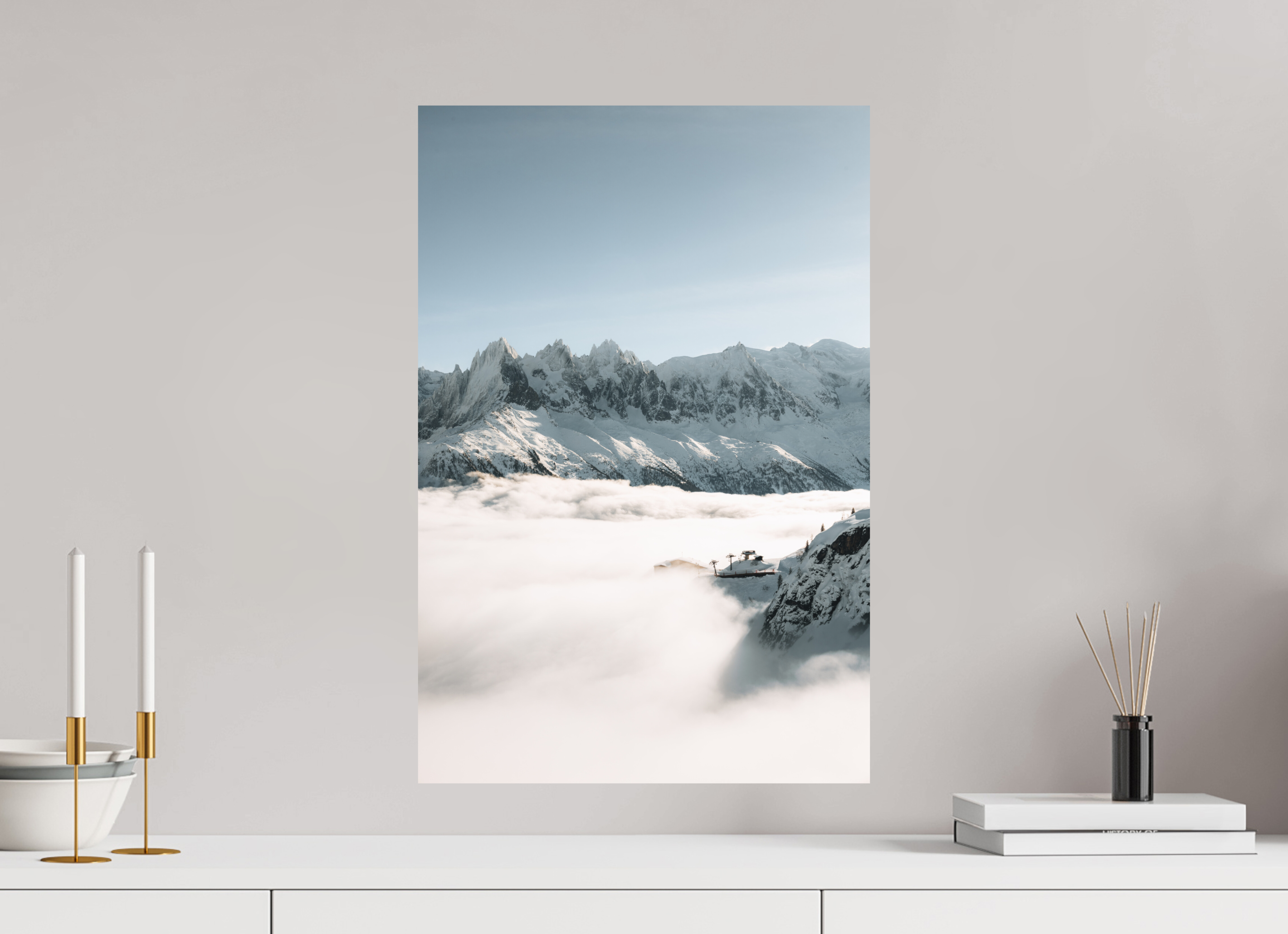 40 x 60 cm, Tirage Fine Art (Papier Mat) Mer de nuages hivernale sur le massif du Mont-Blanc