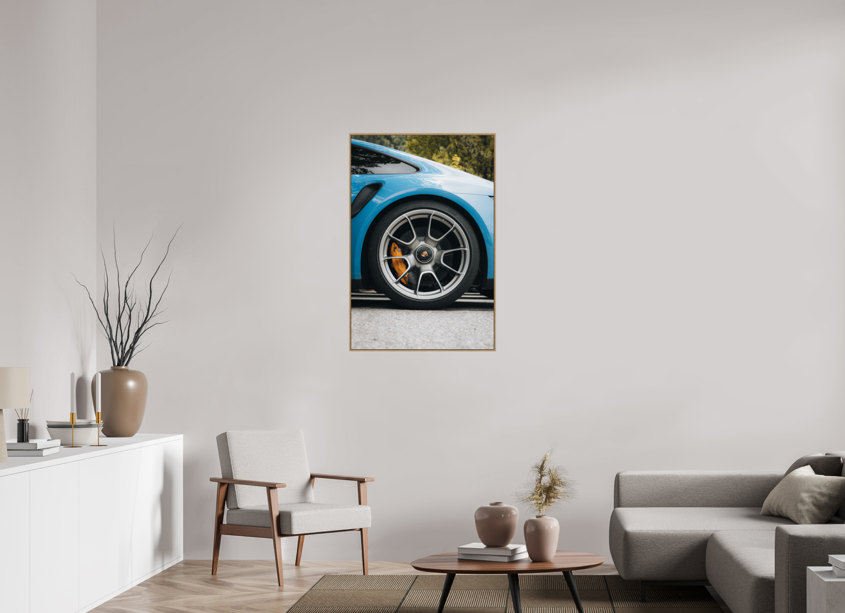 70 x 105 cm, Tirage sous Plexiglas encadré Porsche 911 – Détail mécanique