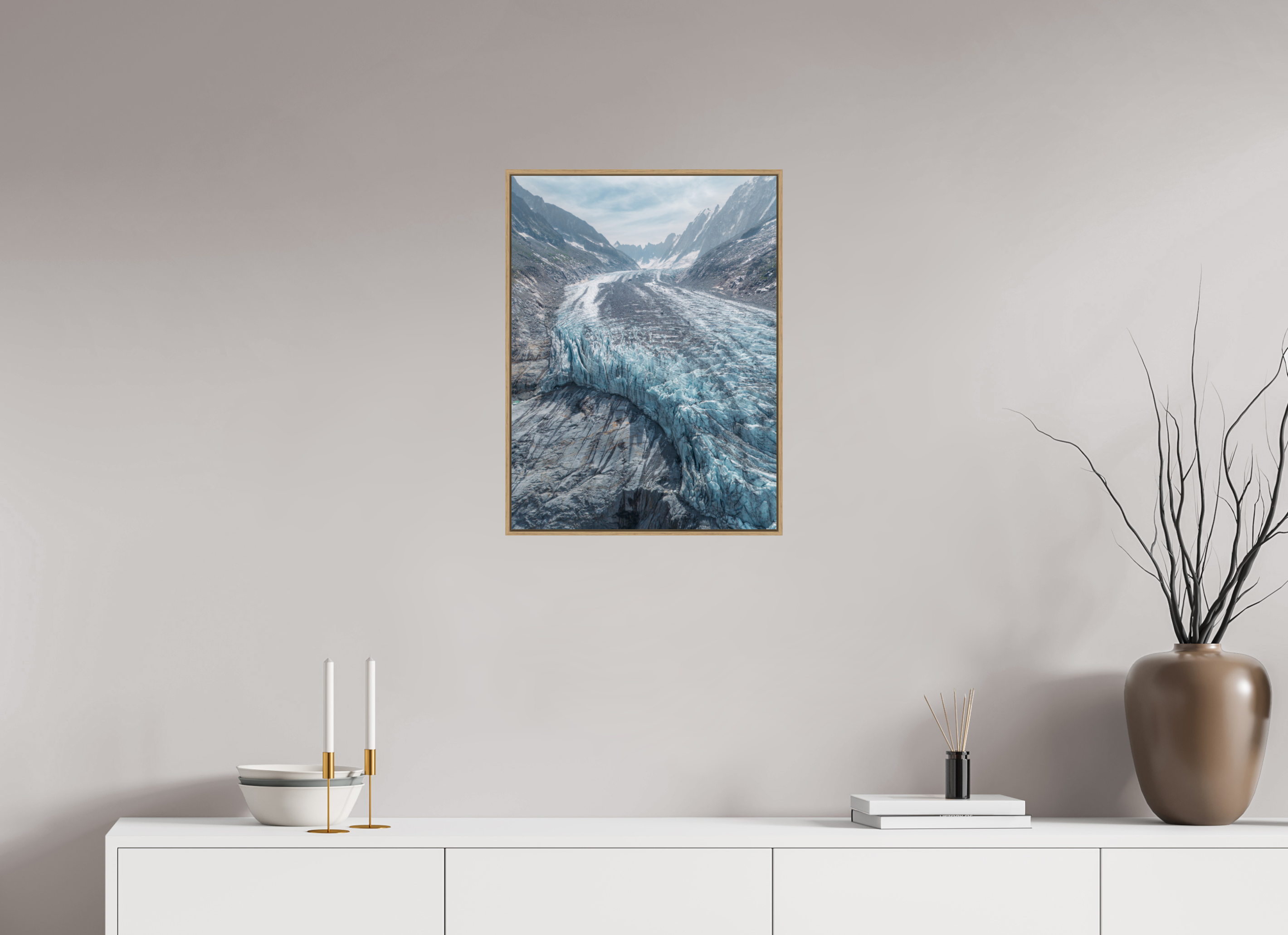 45 x 60 cm, Tirage sous Plexiglas encadré Courbe Glaciaire – Glacier d’Argentière