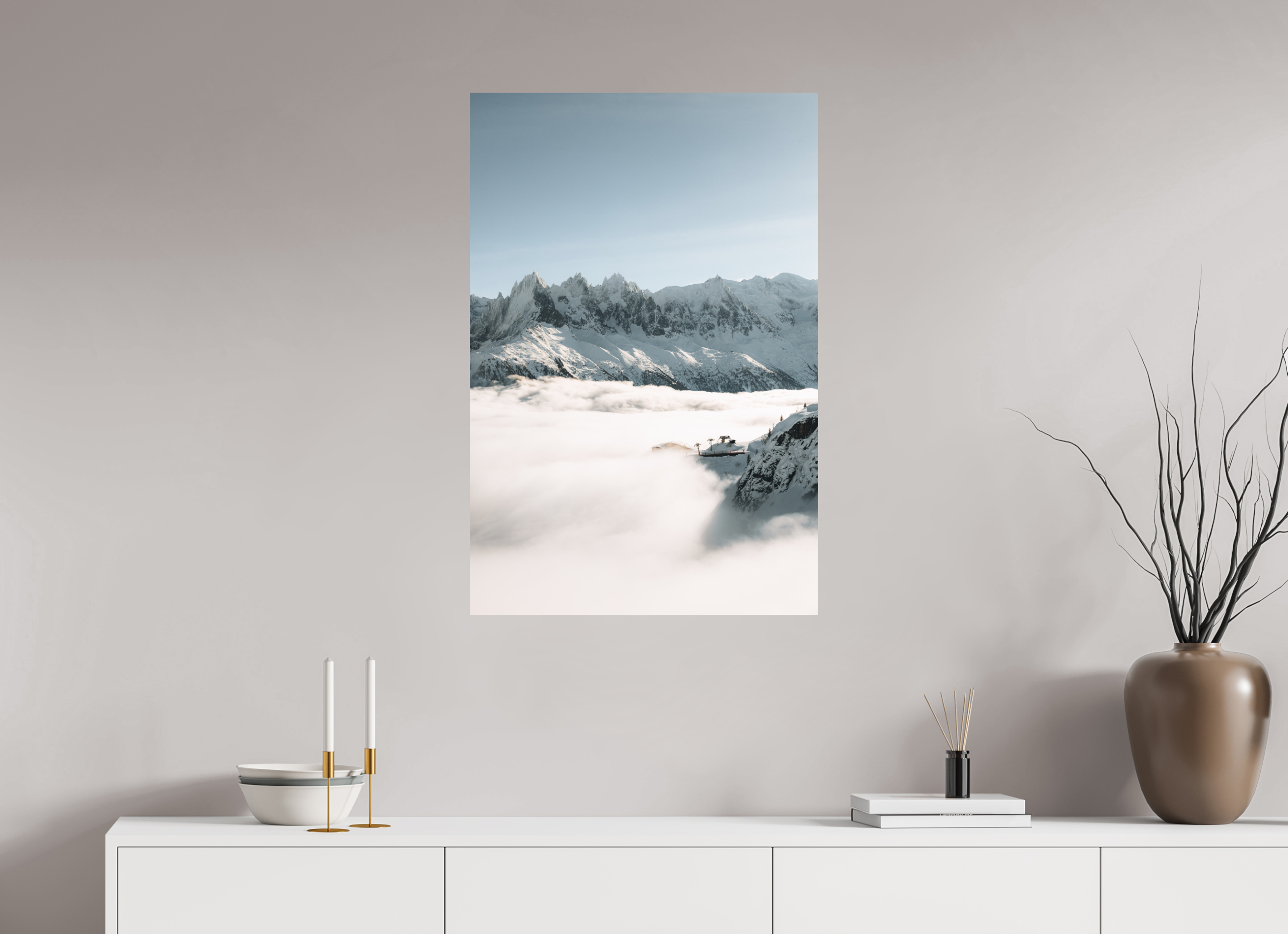 60 x 90 cm, Tirage Fine Art Premium + Mer de nuages hivernale sur le massif du Mont-Blanc