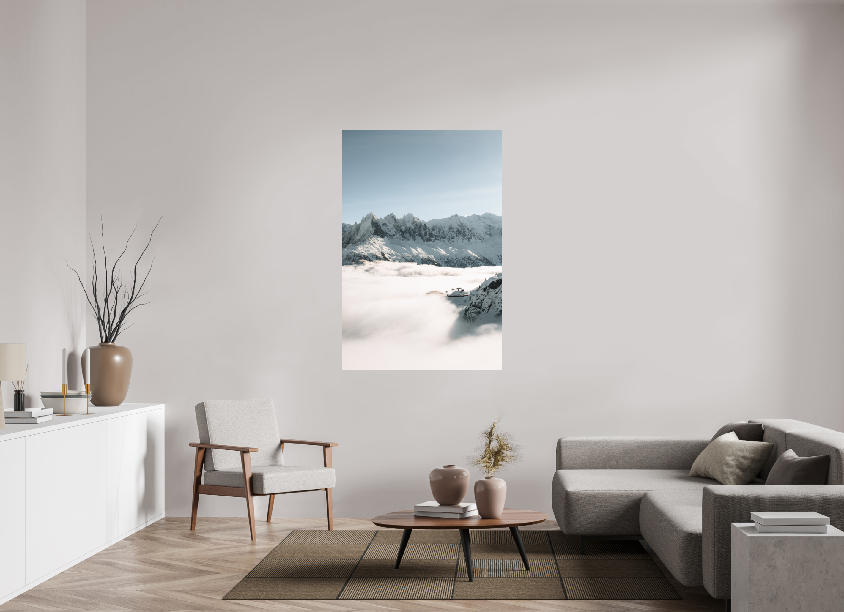 100 x 150 cm, Tirage Fine Art (Papier Mat) Mer de nuages hivernale sur le massif du Mont-Blanc