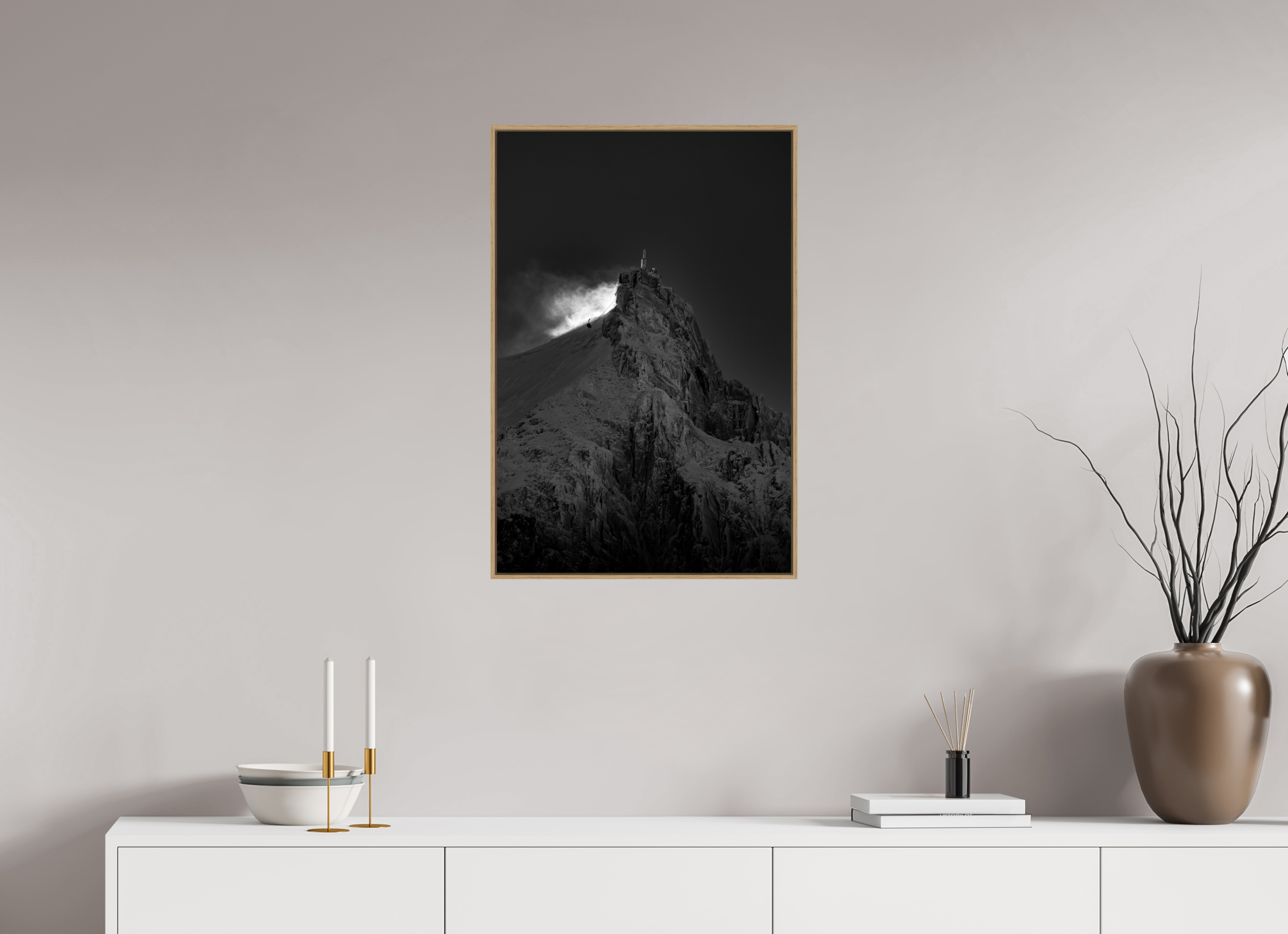 50 x 75 cm, Tirage sous Plexiglas encadré Aiguille du Midi – Neige tourbillonnante au soleil