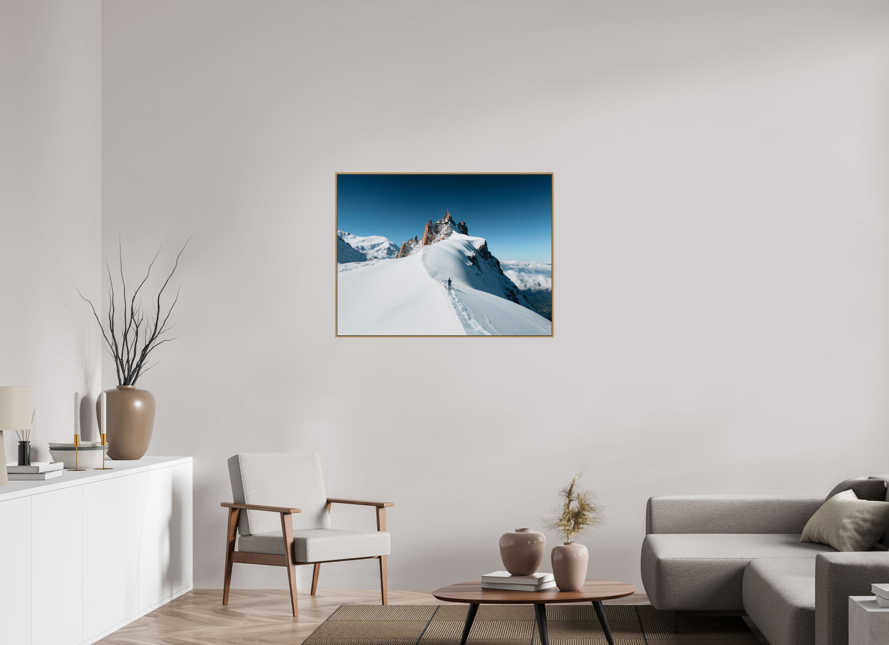 100 x 75 cm, Tirage sous Plexiglas encadré Équilibre au sommet – Aiguille du Midi