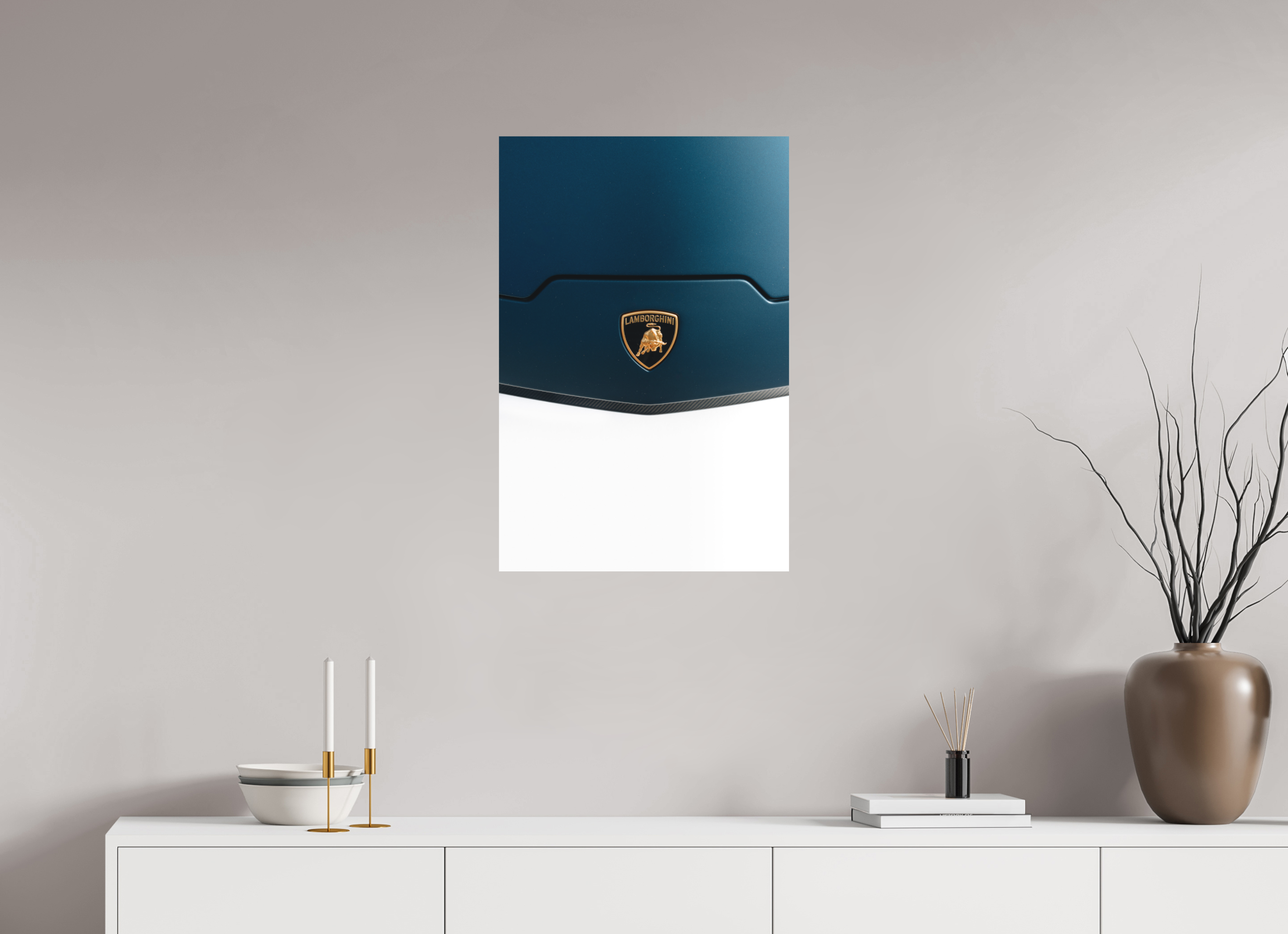 50 x 75 cm, Tirage Fine Art (Papier Mat) Lamborghini Temerario – Élégance et puissance en bleu