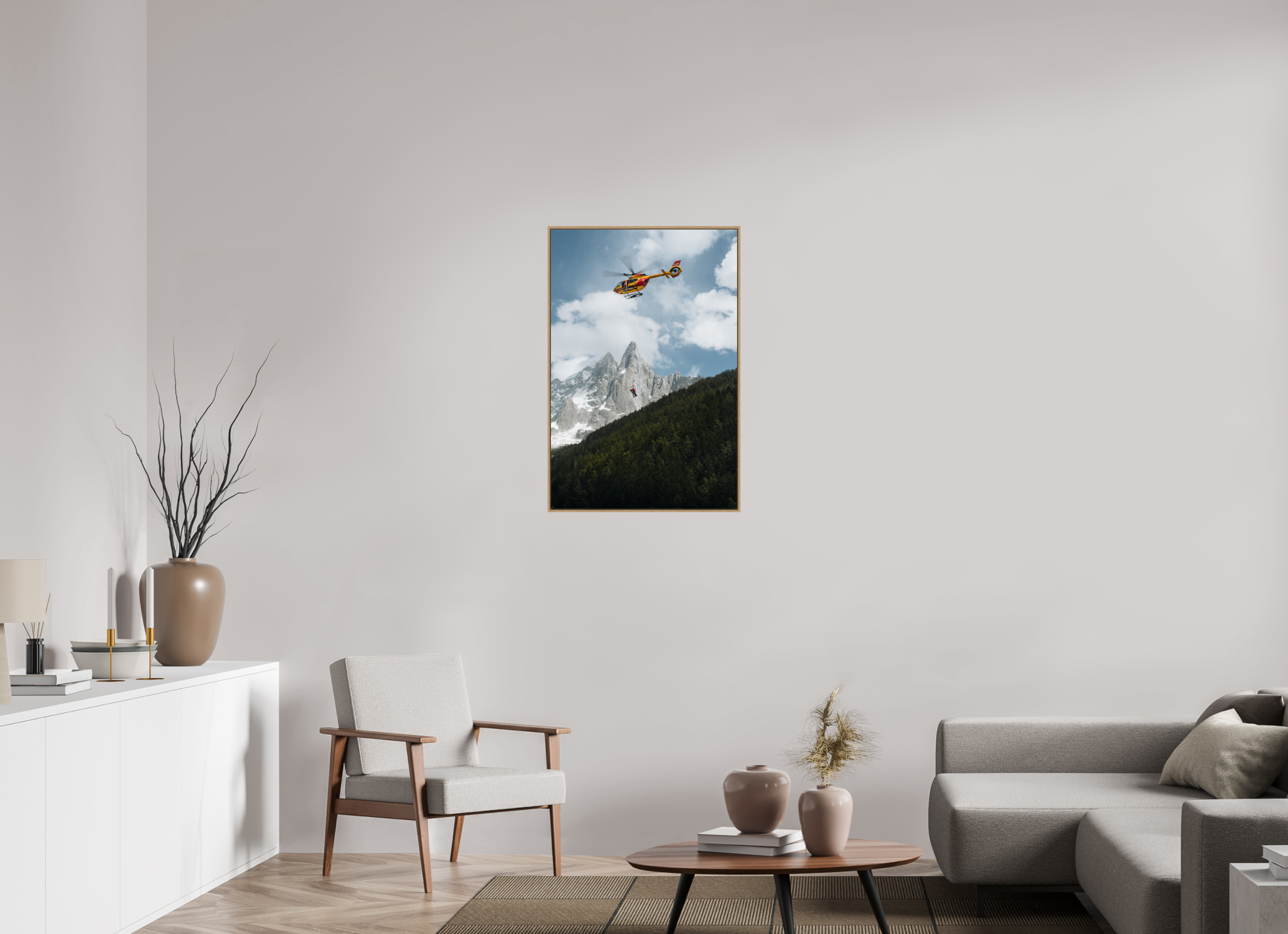 60 x 90 cm, Tirage sous Plexiglas encadré Sauvetage estival au cœur des Drus