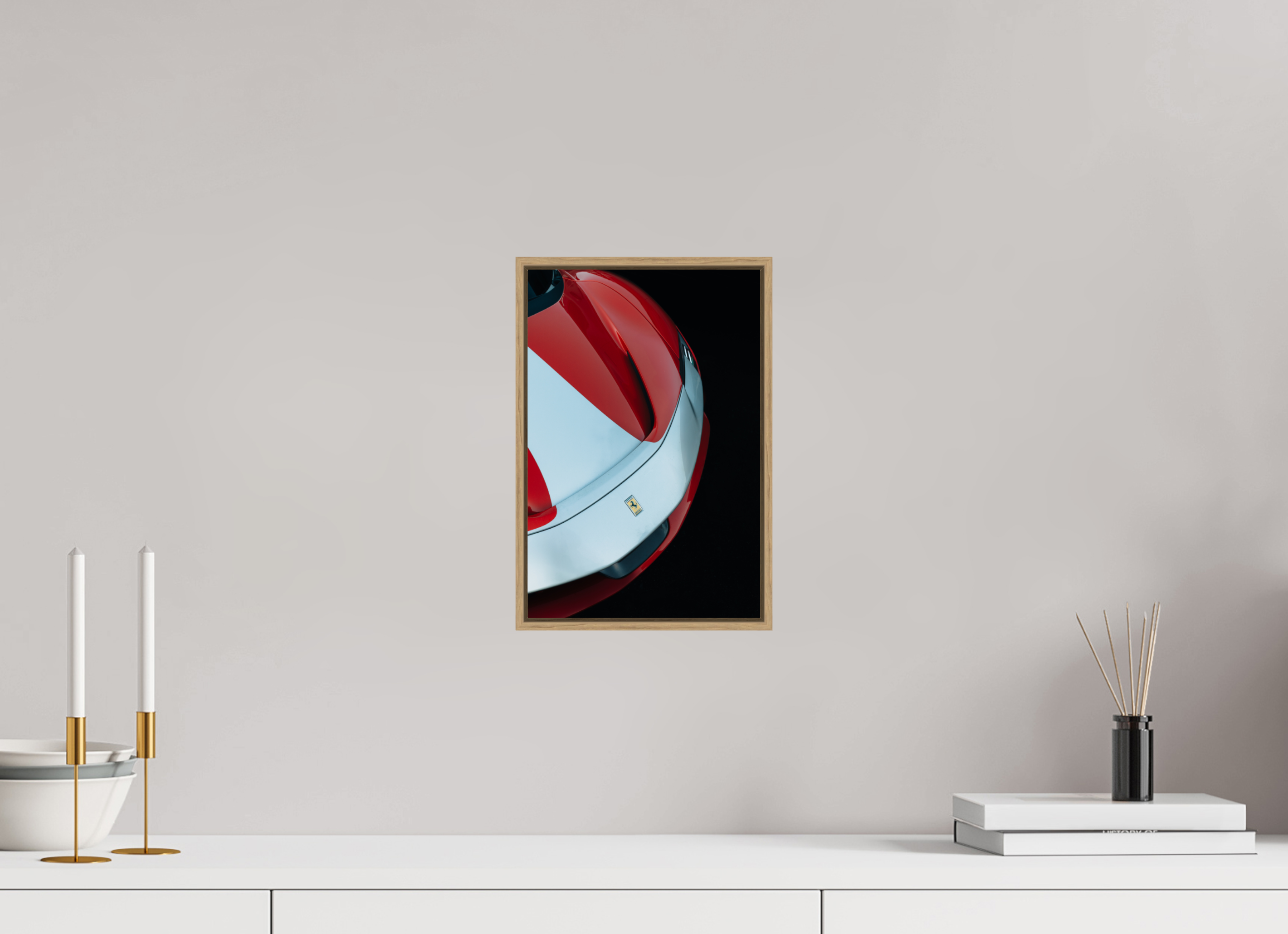 20 x 30 cm, Tirage sous Plexiglas encadré Ferrari SF90 Rouge et Blanche – Vue Avant Gauche