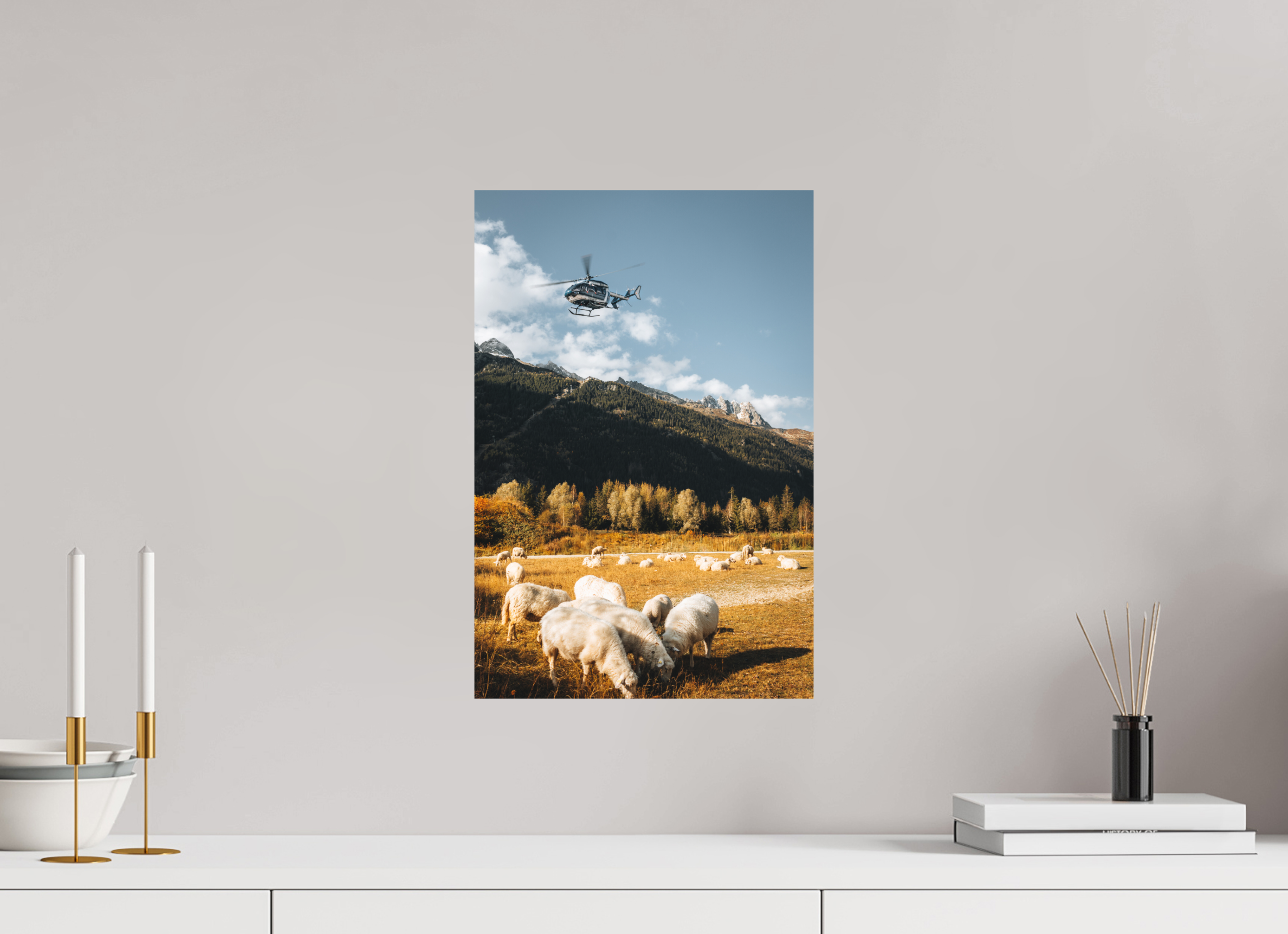 30 x 45 cm, Tirage Fine Art Premium + Moutons au coucher de soleil et intervention aérienne