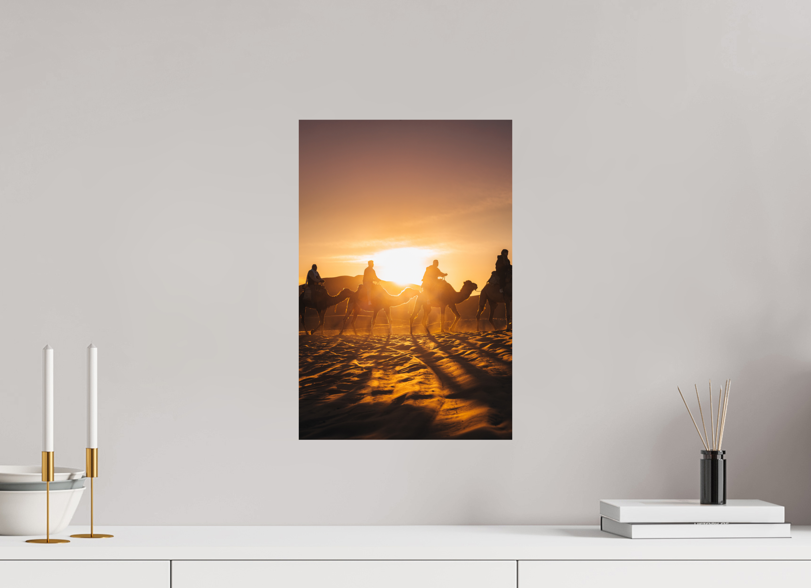 30 x 45 cm, Tirage Fine Art Premium Silhouettes dans le soleil levant – Sahara