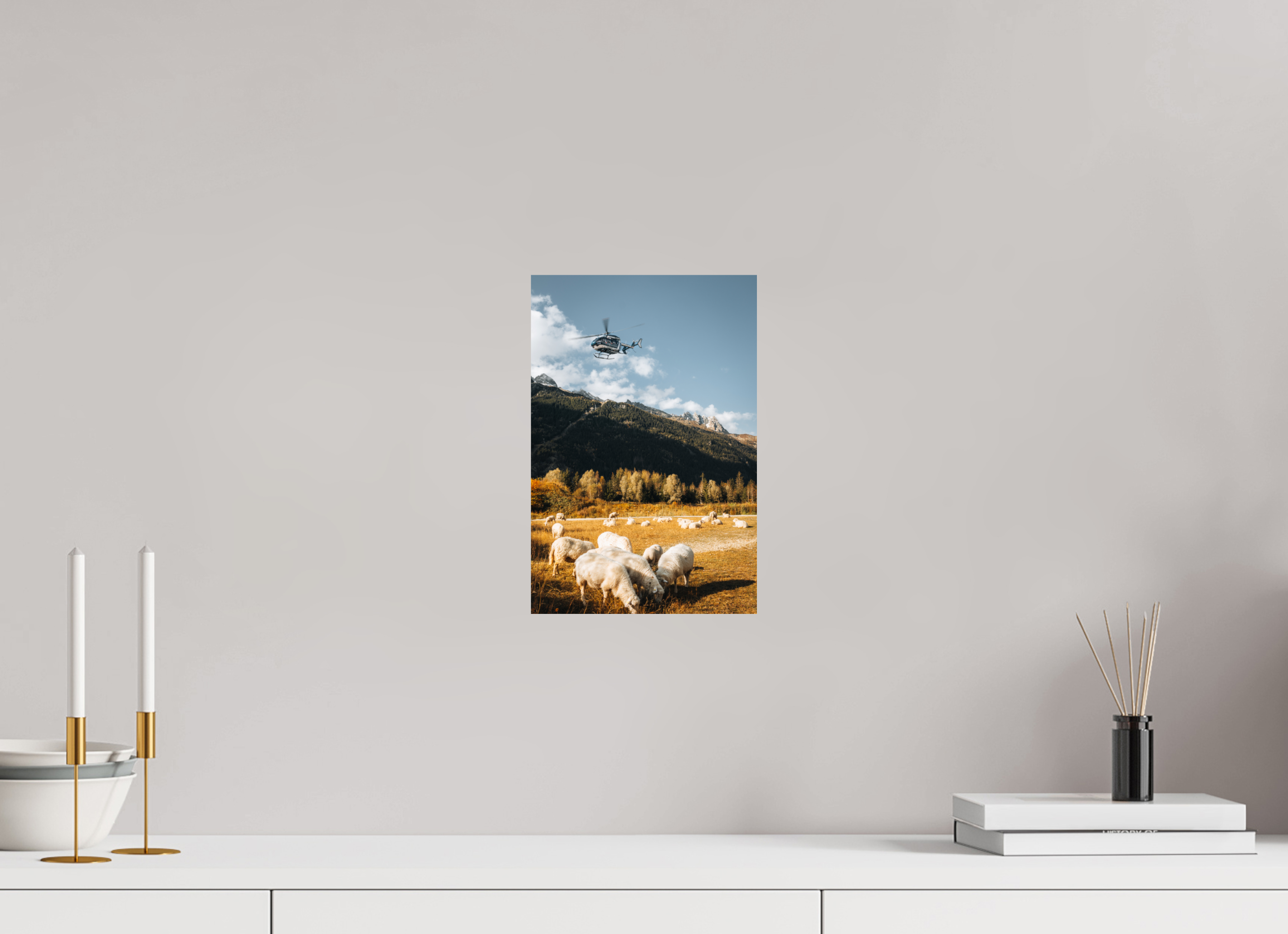 20 x 30 cm, Tirage Fine Art Premium Moutons au coucher de soleil et intervention aérienne