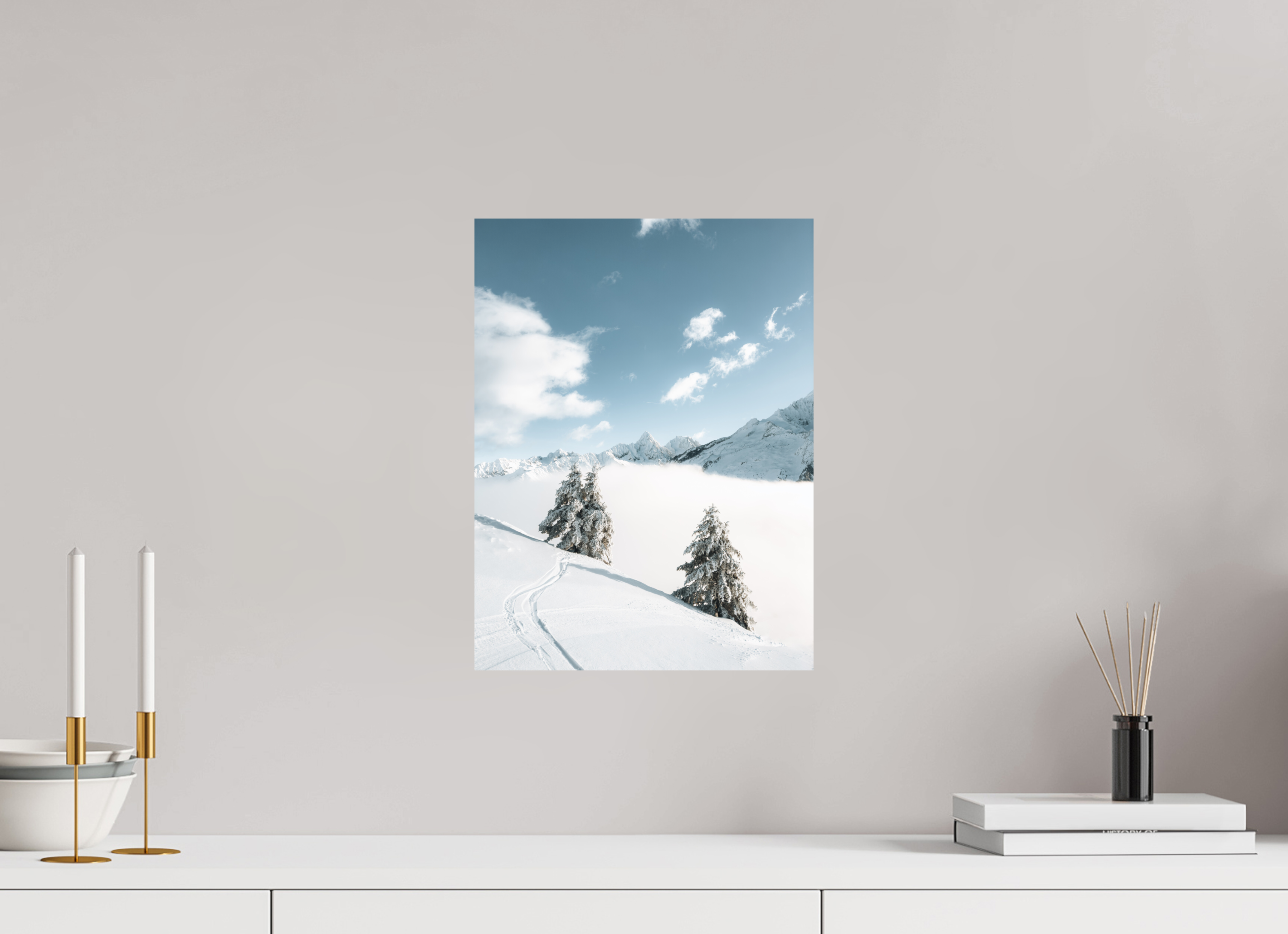 30 x 40 cm, Tirage Fine Art (Papier Mat) Traces dans la poudre – Hiver en montagne