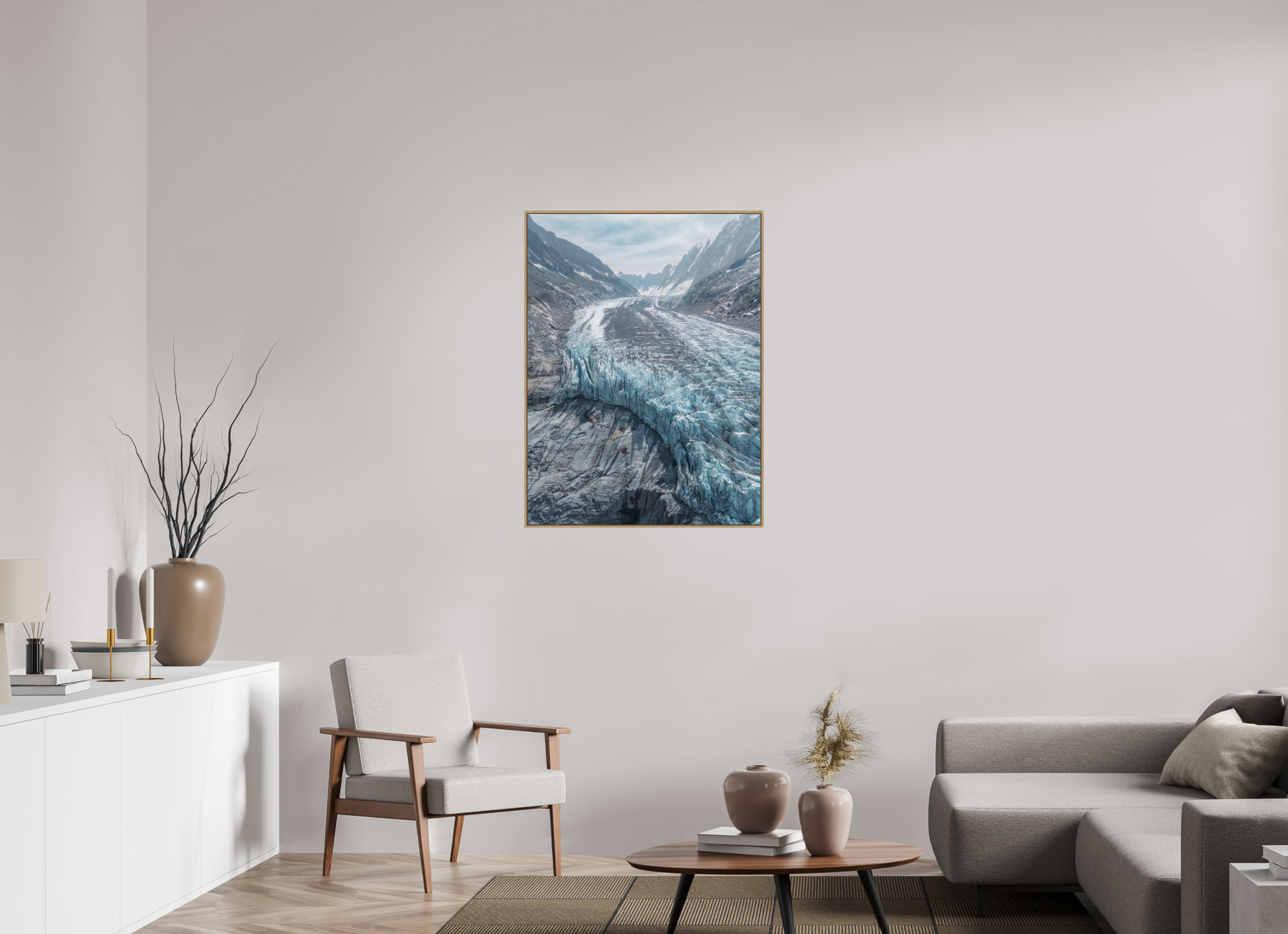 75 x 100 cm, Tirage sous Plexiglas encadré Courbe Glaciaire – Glacier d’Argentière
