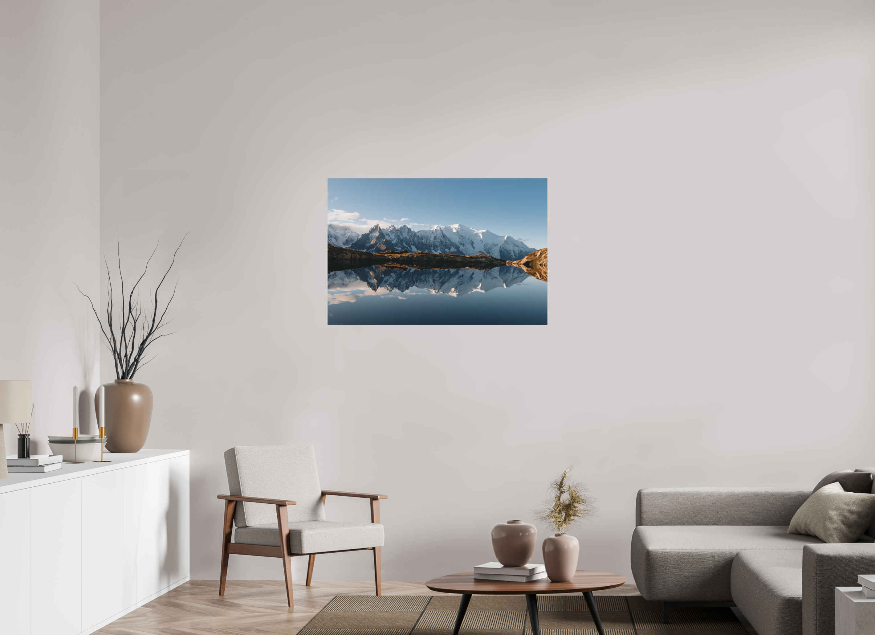 105 x 70 cm, Tirage Fine Art (Papier Mat) Reflets du Mont-Blanc sur le lac des Cheserys