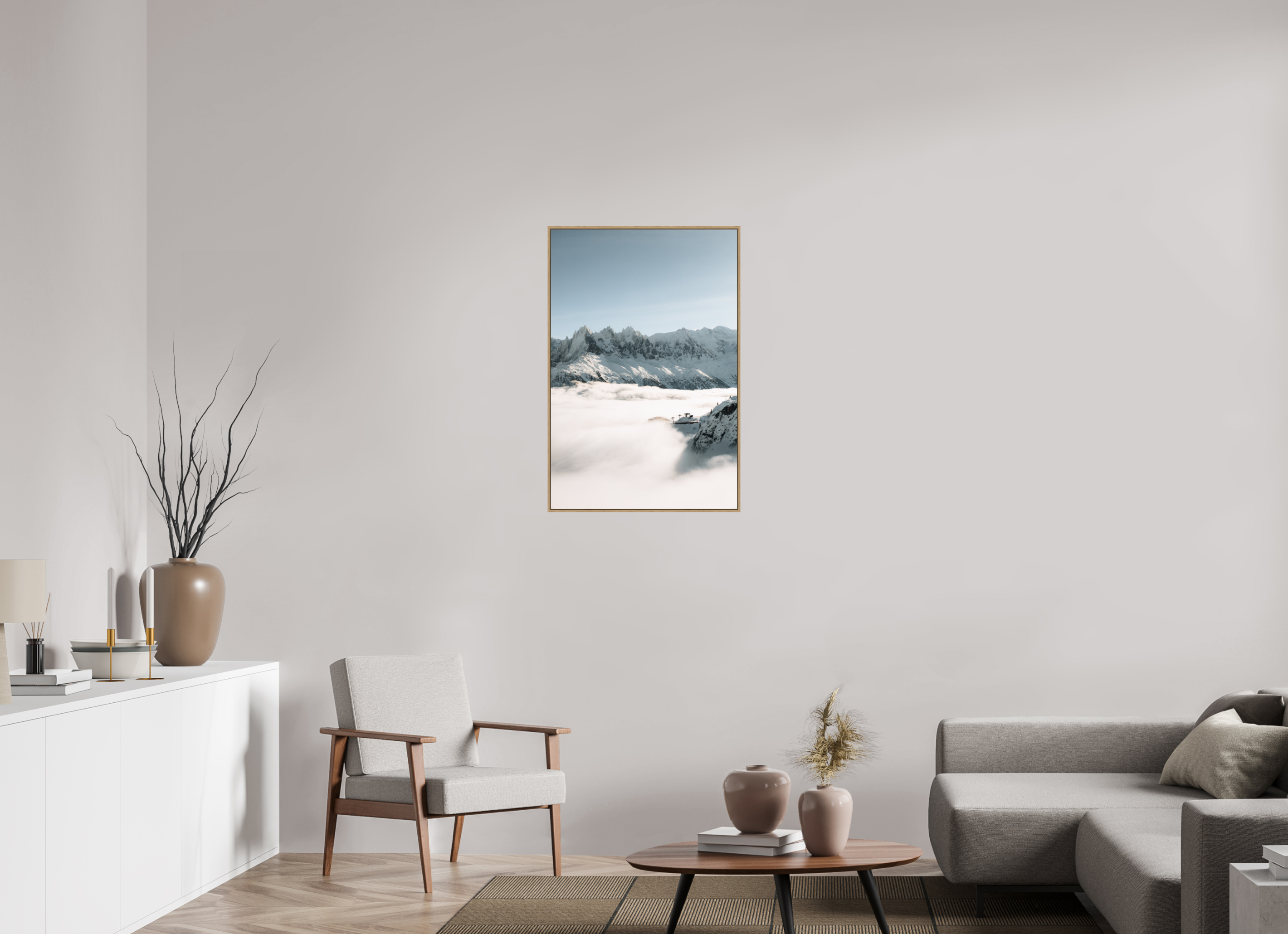 60 x 90 cm, Tirage sous Plexiglas encadré Mer de nuages hivernale sur le massif du Mont-Blanc
