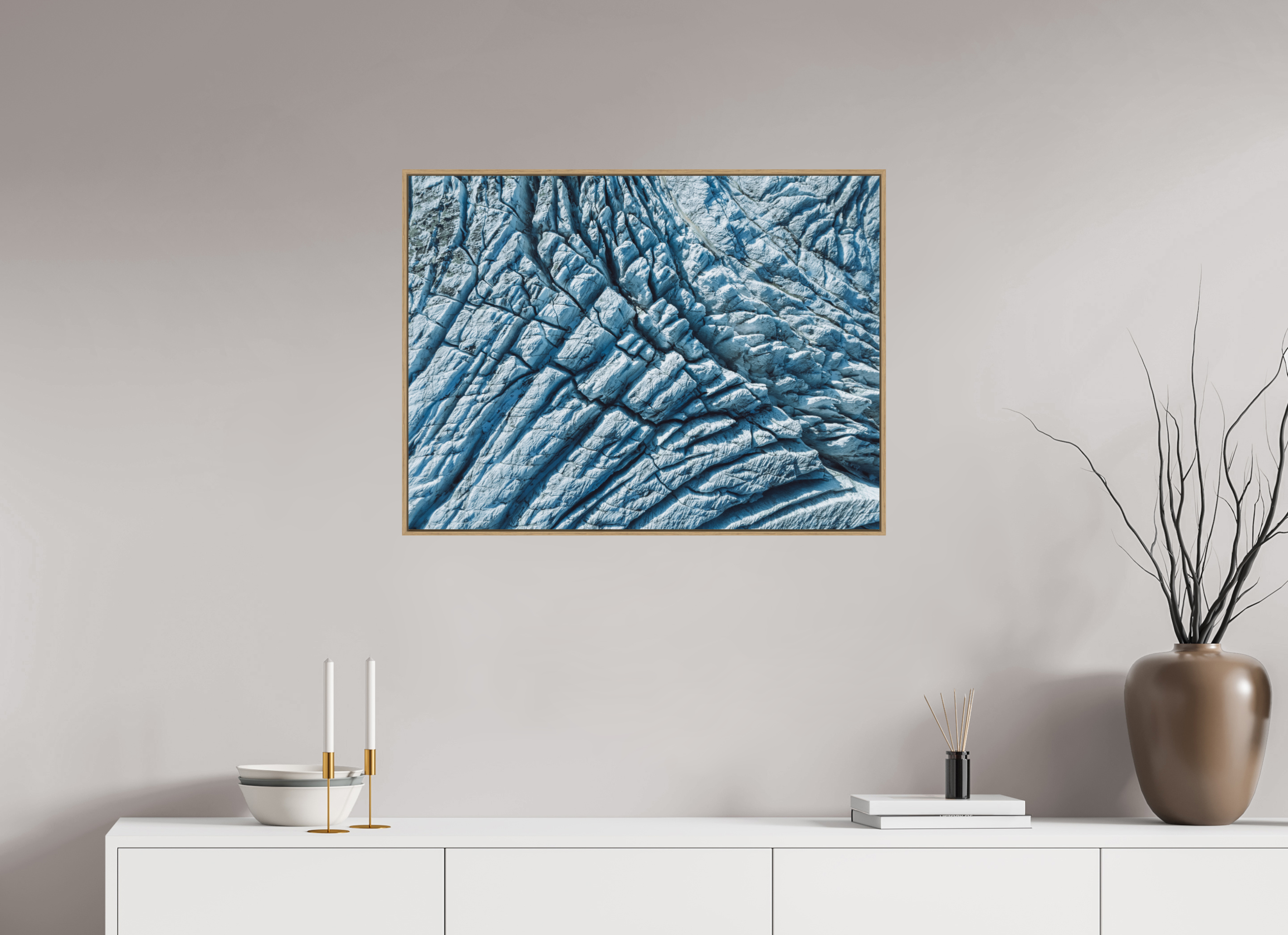 80 x 60 cm, Tirage sous Plexiglas encadré Glacier du Tour – Séracs et Crevasses depuis le Ciel