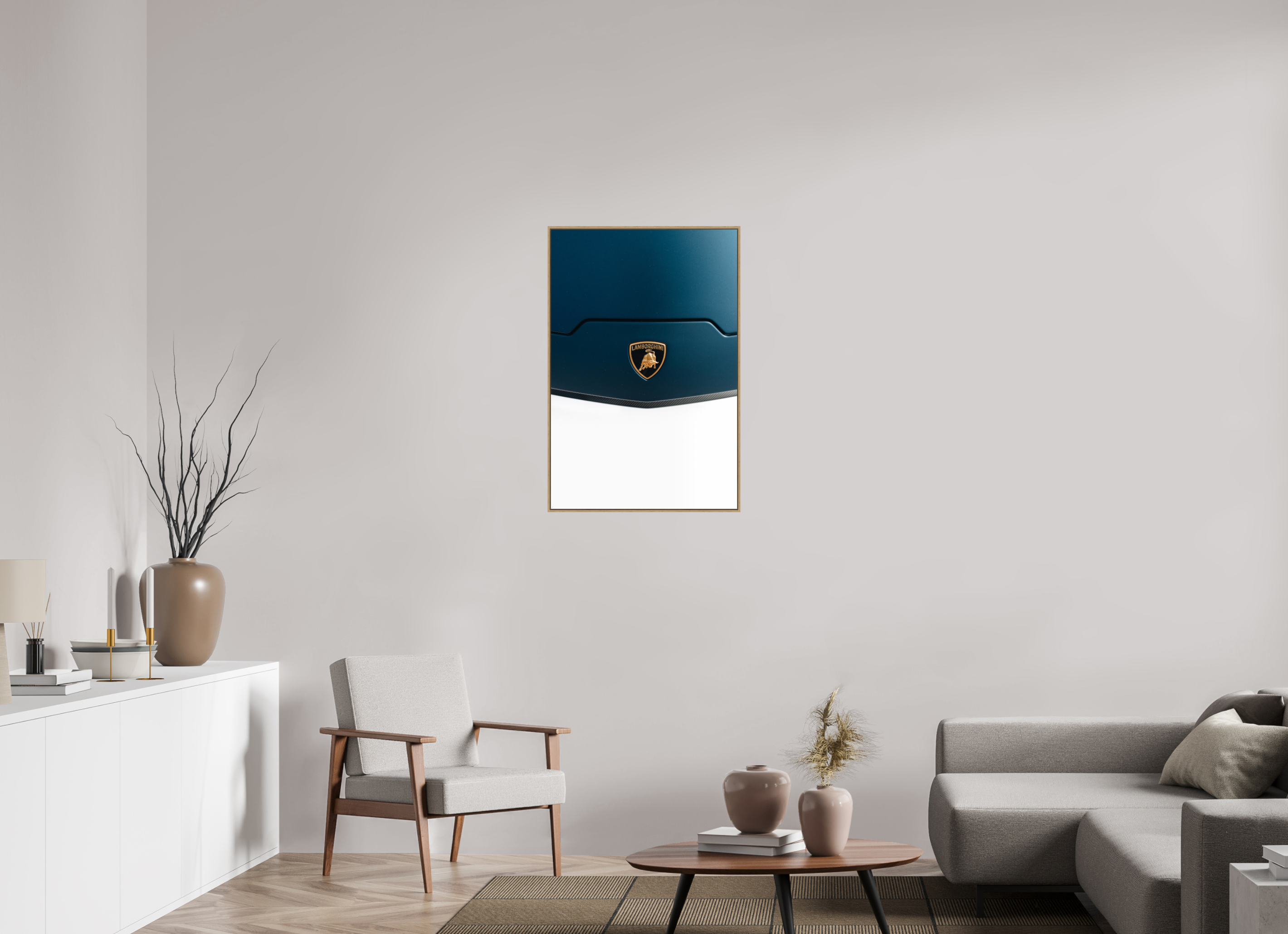 60 x 90 cm, Tirage sous Plexiglas encadré Lamborghini Temerario – Élégance et puissance en bleu