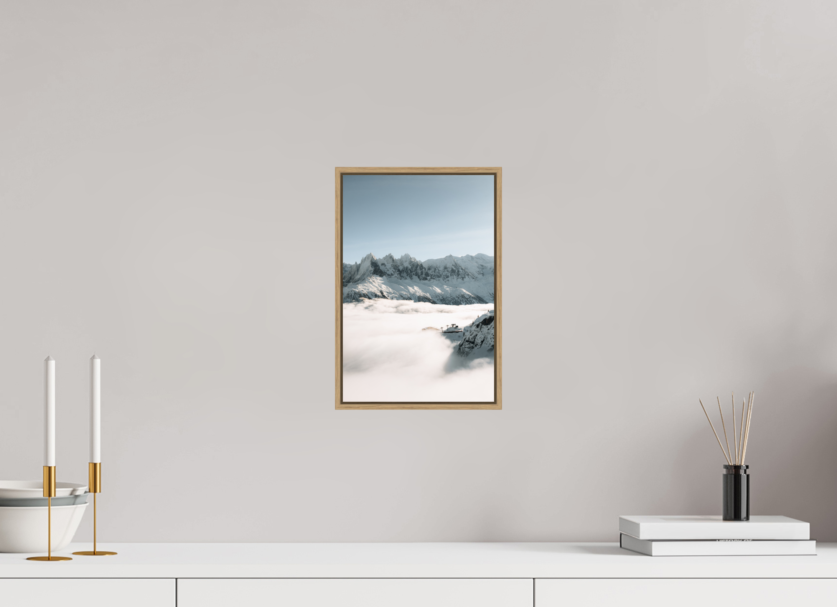 20 x 30 cm, Tirage sous Plexiglas encadré Mer de nuages hivernale sur le massif du Mont-Blanc