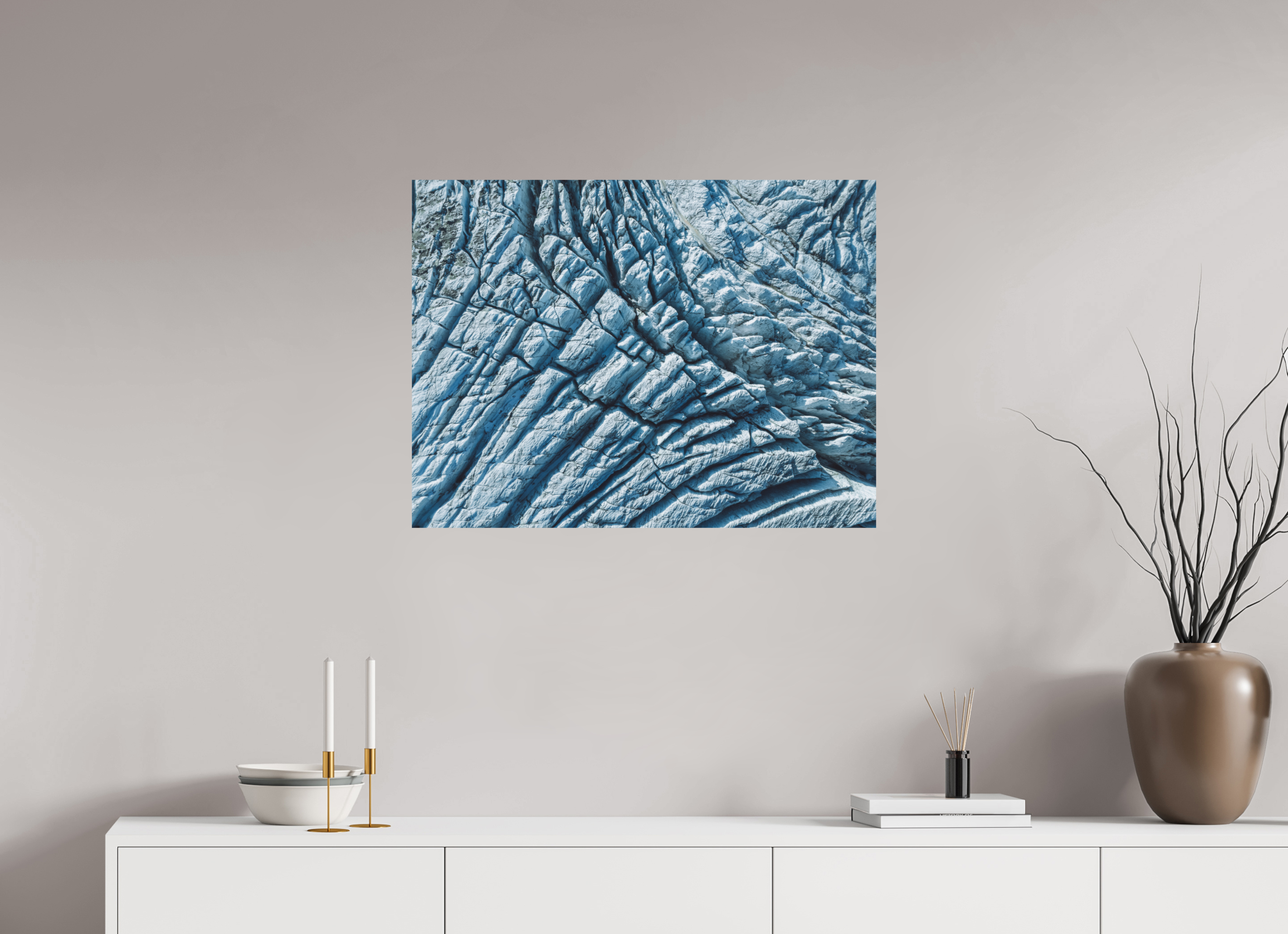 80 x 60 cm, Tirage Fine Art (Papier Mat) Glacier du Tour – Séracs et Crevasses depuis le Ciel