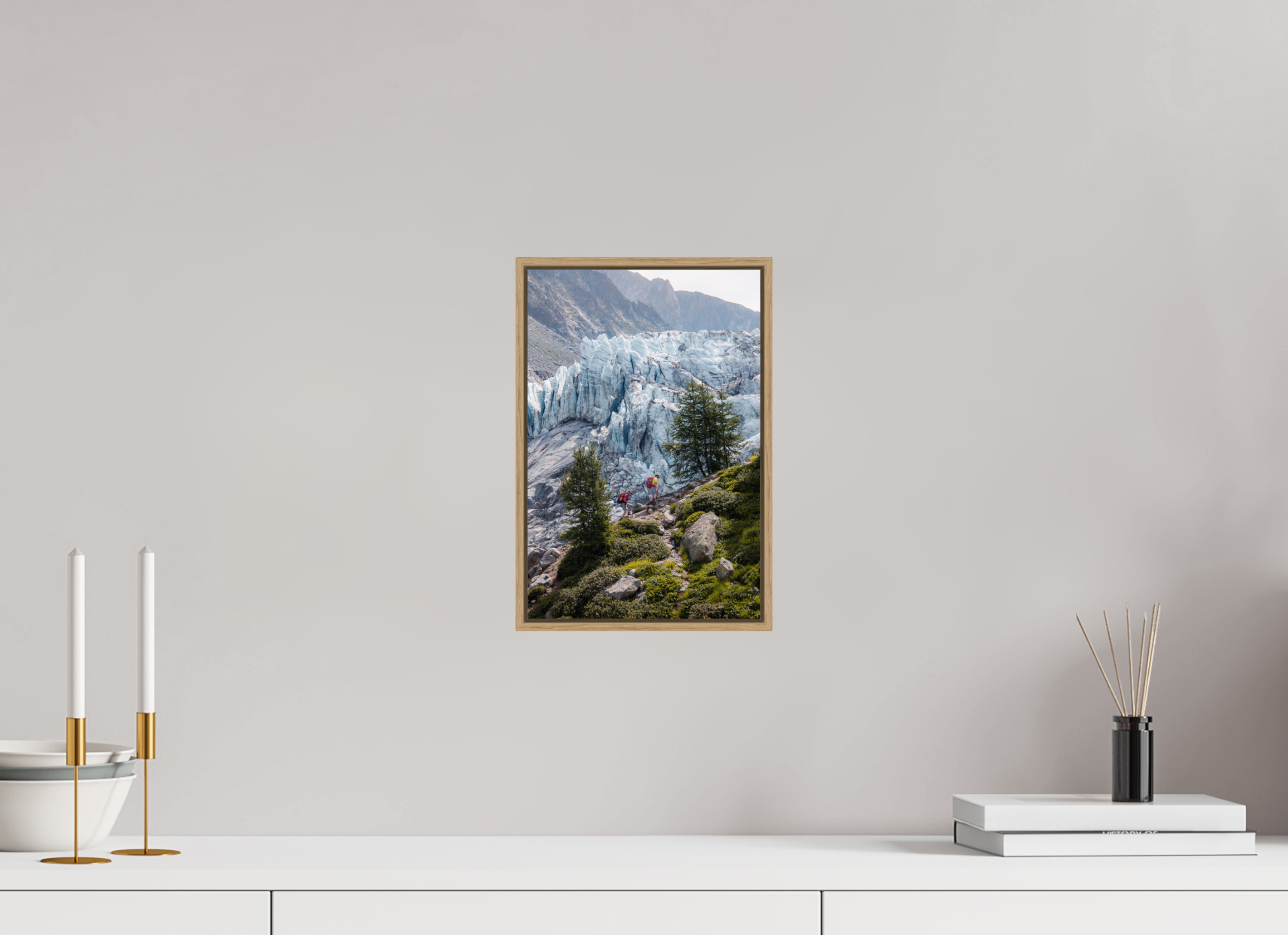 20 x 30 cm, Tirage sous Plexiglas encadré Randonneurs face au Glacier d’Argentière