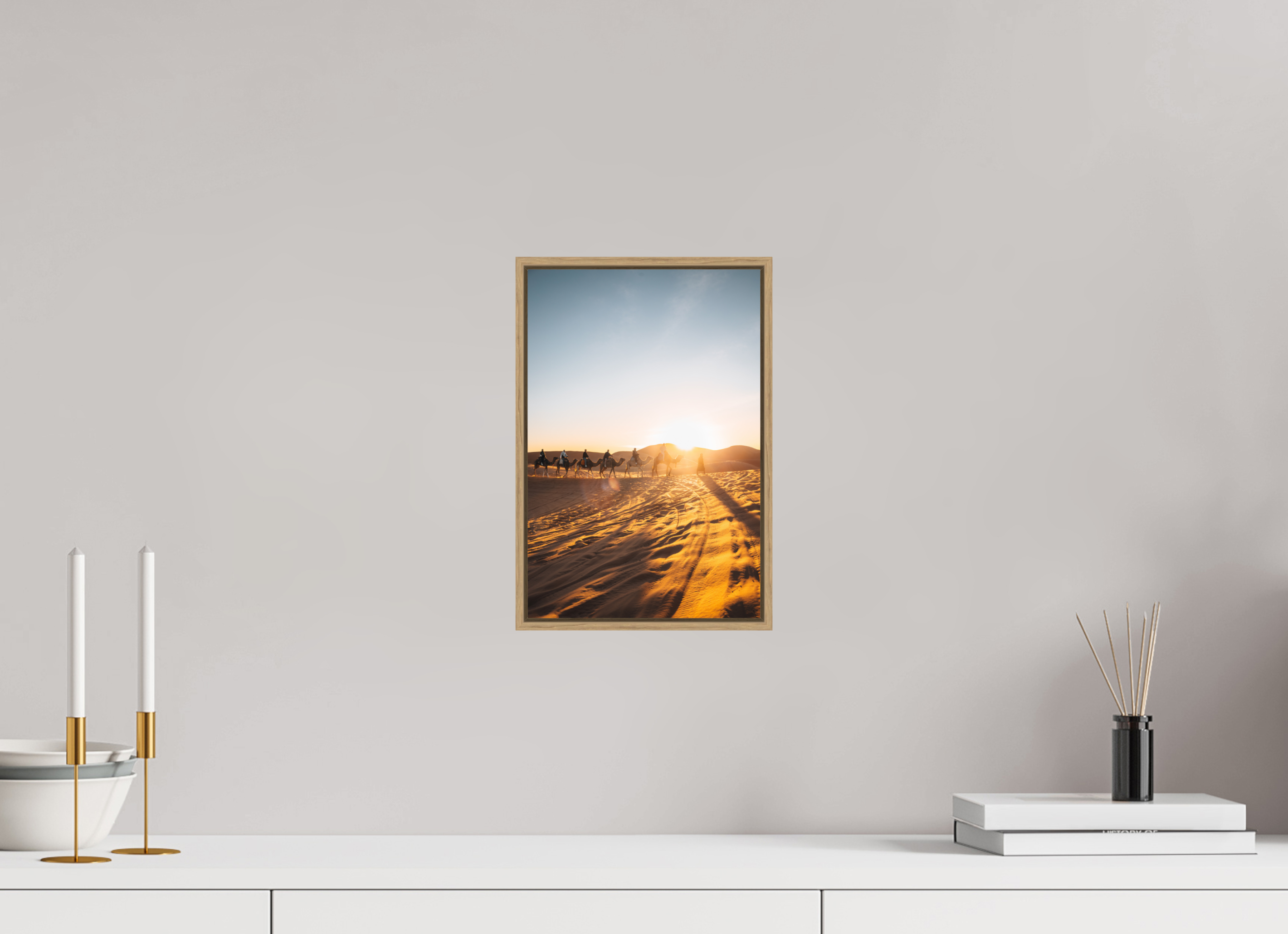 20 x 30 cm, Tirage sous Plexiglas encadré Caravane au lever du soleil – Sahara