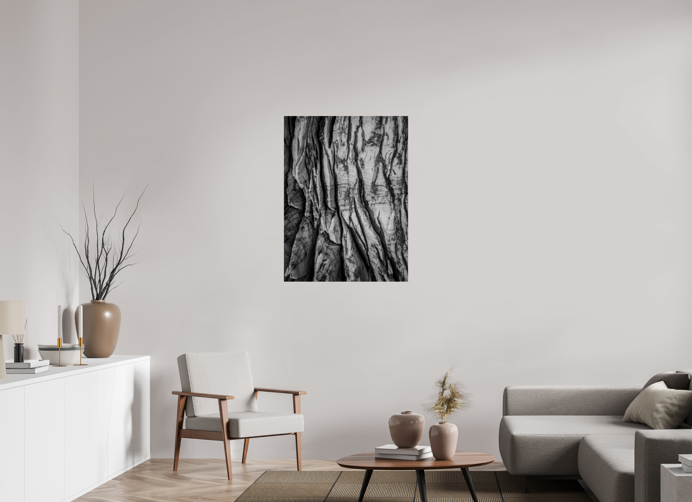 75 x 100 cm, Tirage Fine Art Premium Veines de Glace – Glacier du Tour en noir et blanc