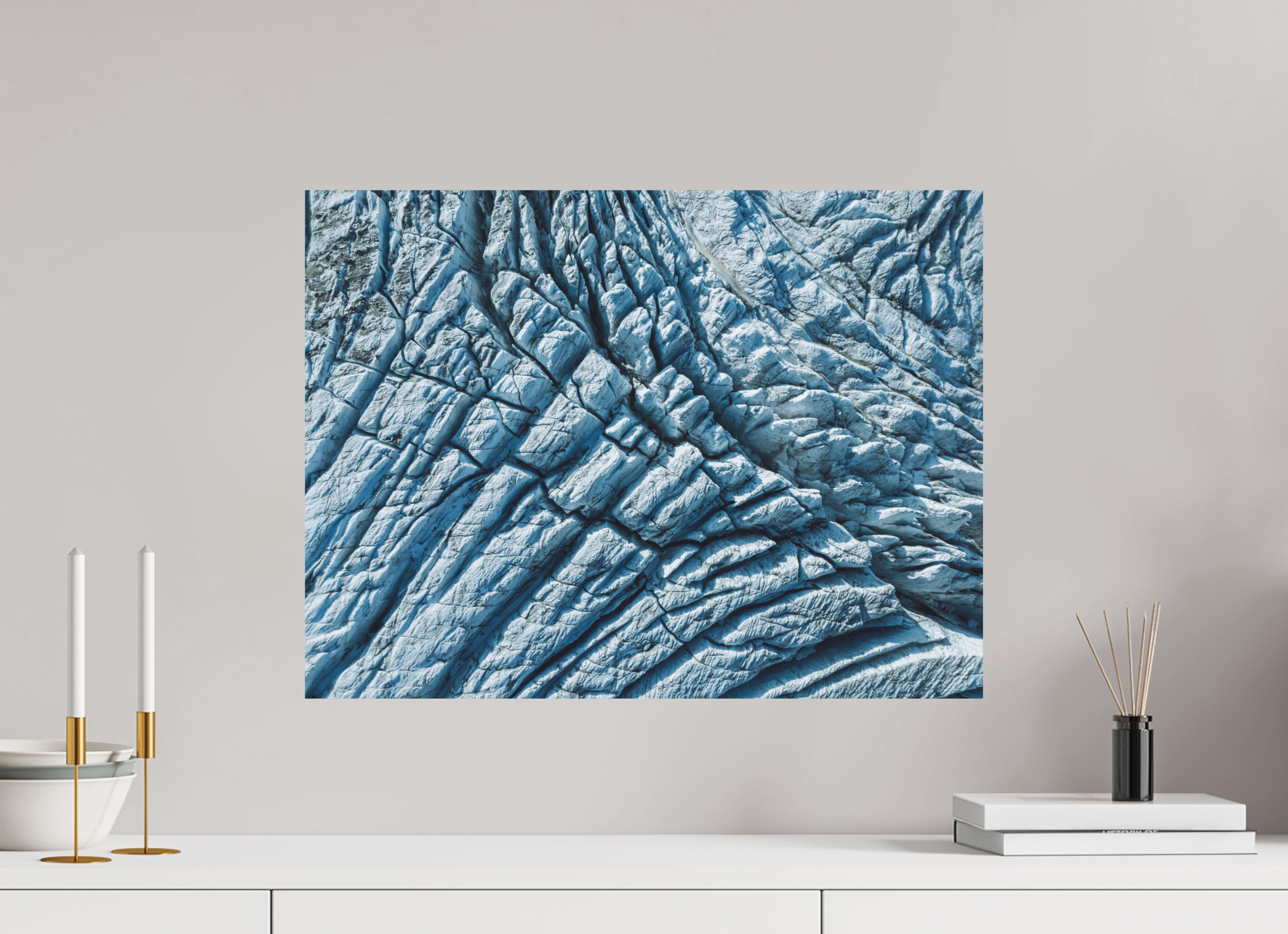 60 x 45 cm, Tirage Fine Art (Papier Mat) Glacier du Tour – Séracs et Crevasses depuis le Ciel