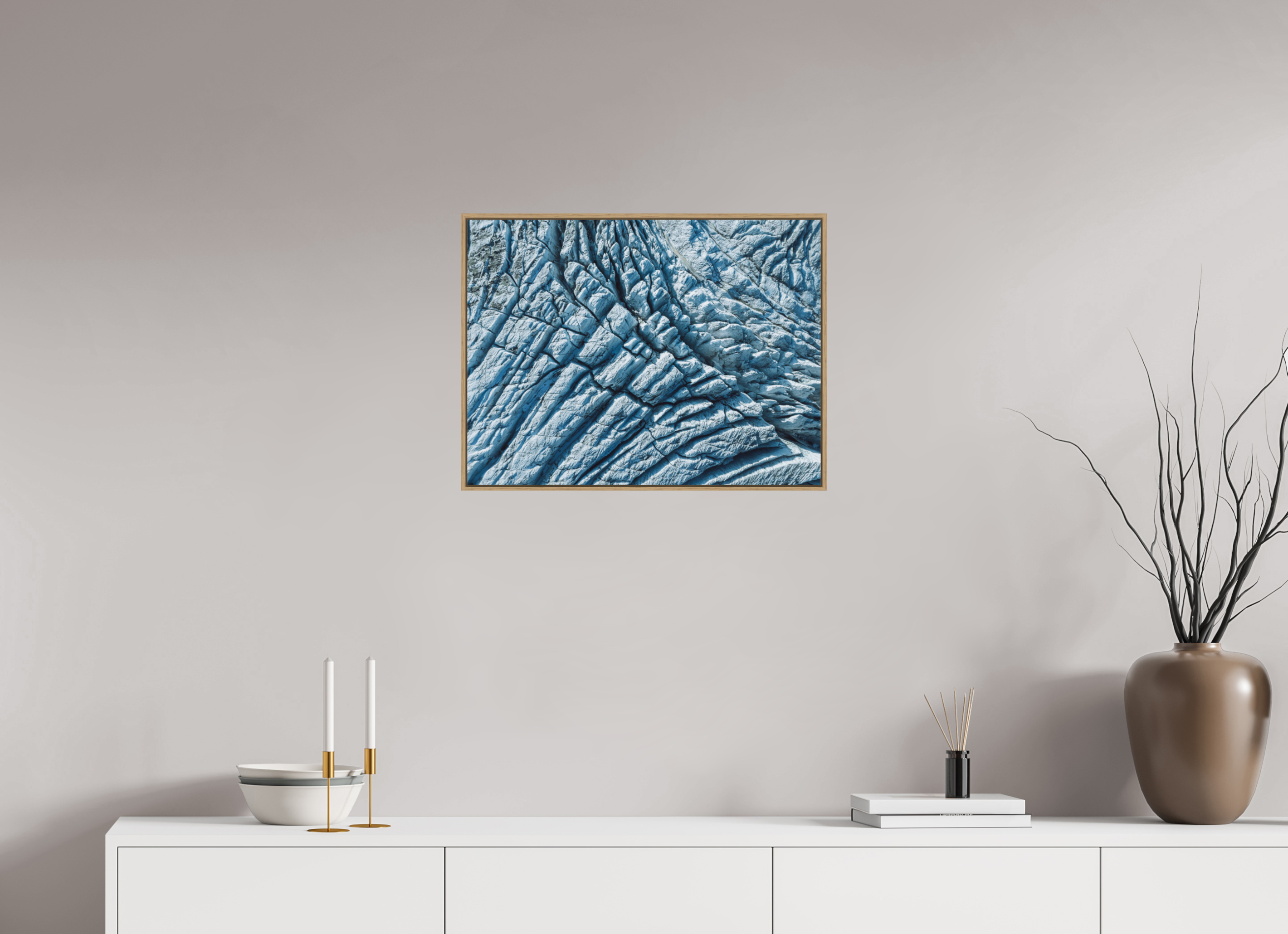 60 x 45 cm, Tirage sous Plexiglas encadré Glacier du Tour – Séracs et Crevasses depuis le Ciel