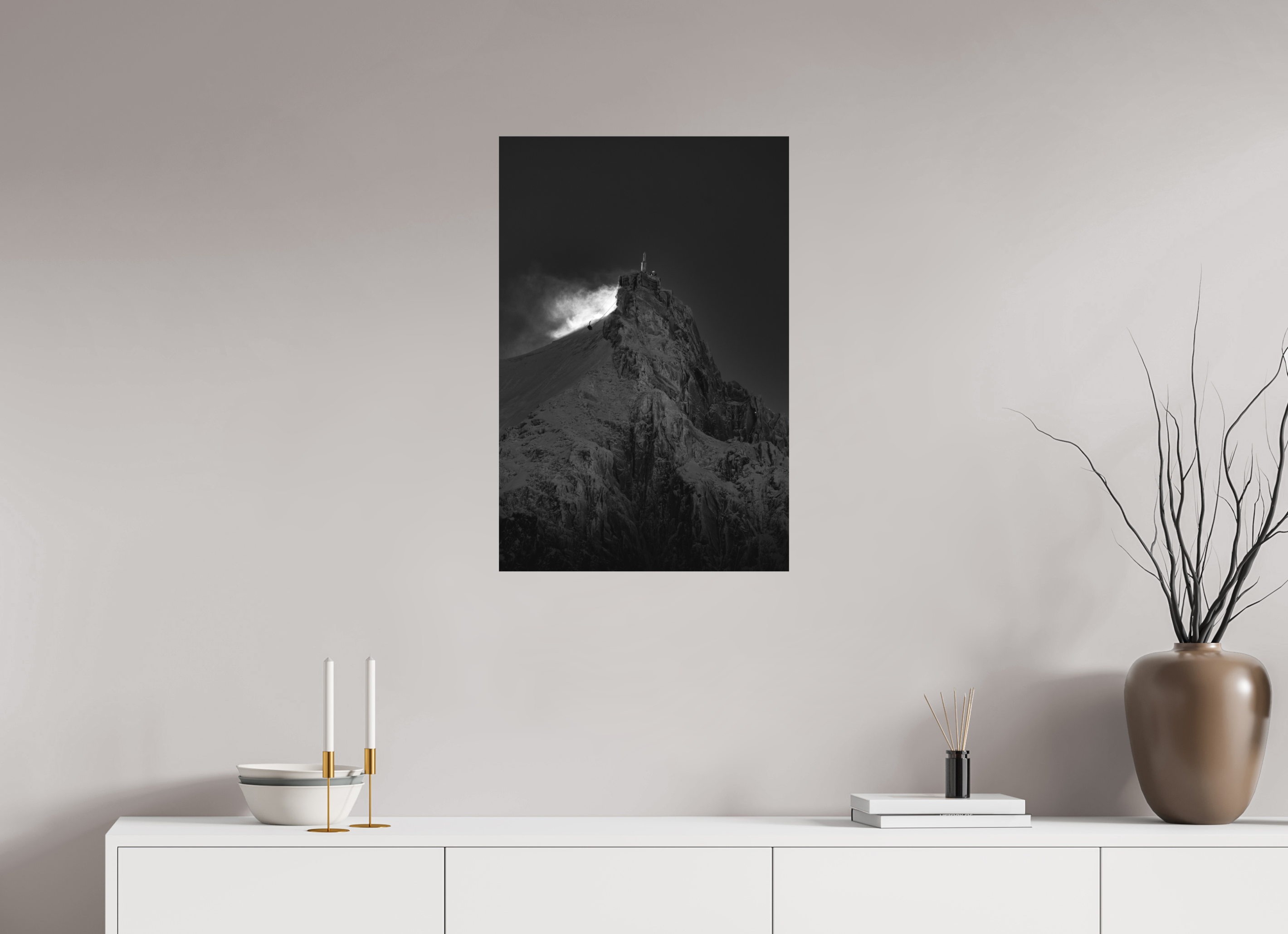 50 x 75 cm, Tirage Fine Art Premium + Aiguille du Midi – Neige tourbillonnante au soleil
