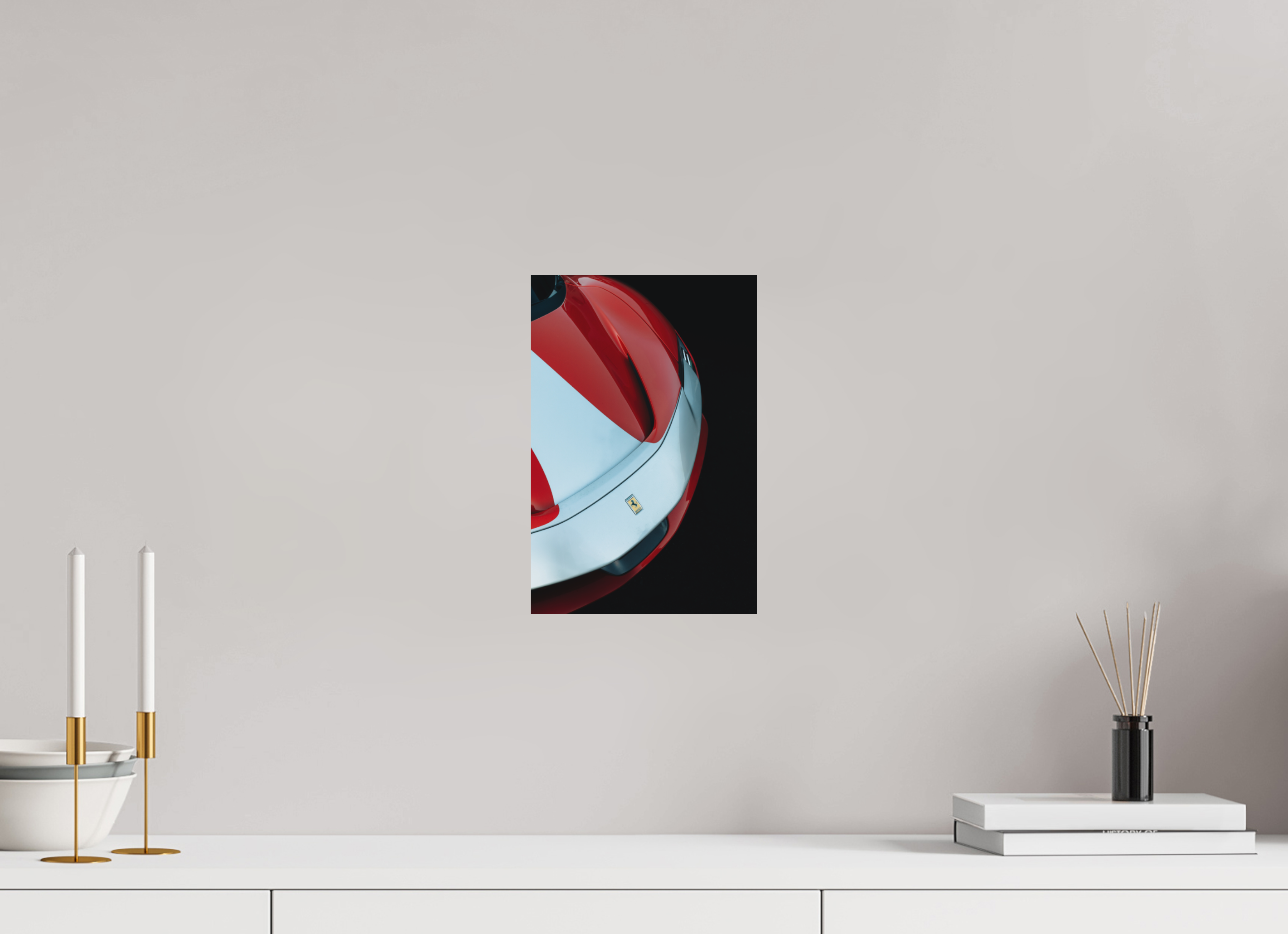 20 x 30 cm, Tirage Fine Art (Papier Mat) Ferrari SF90 Rouge et Blanche – Vue Avant Gauche