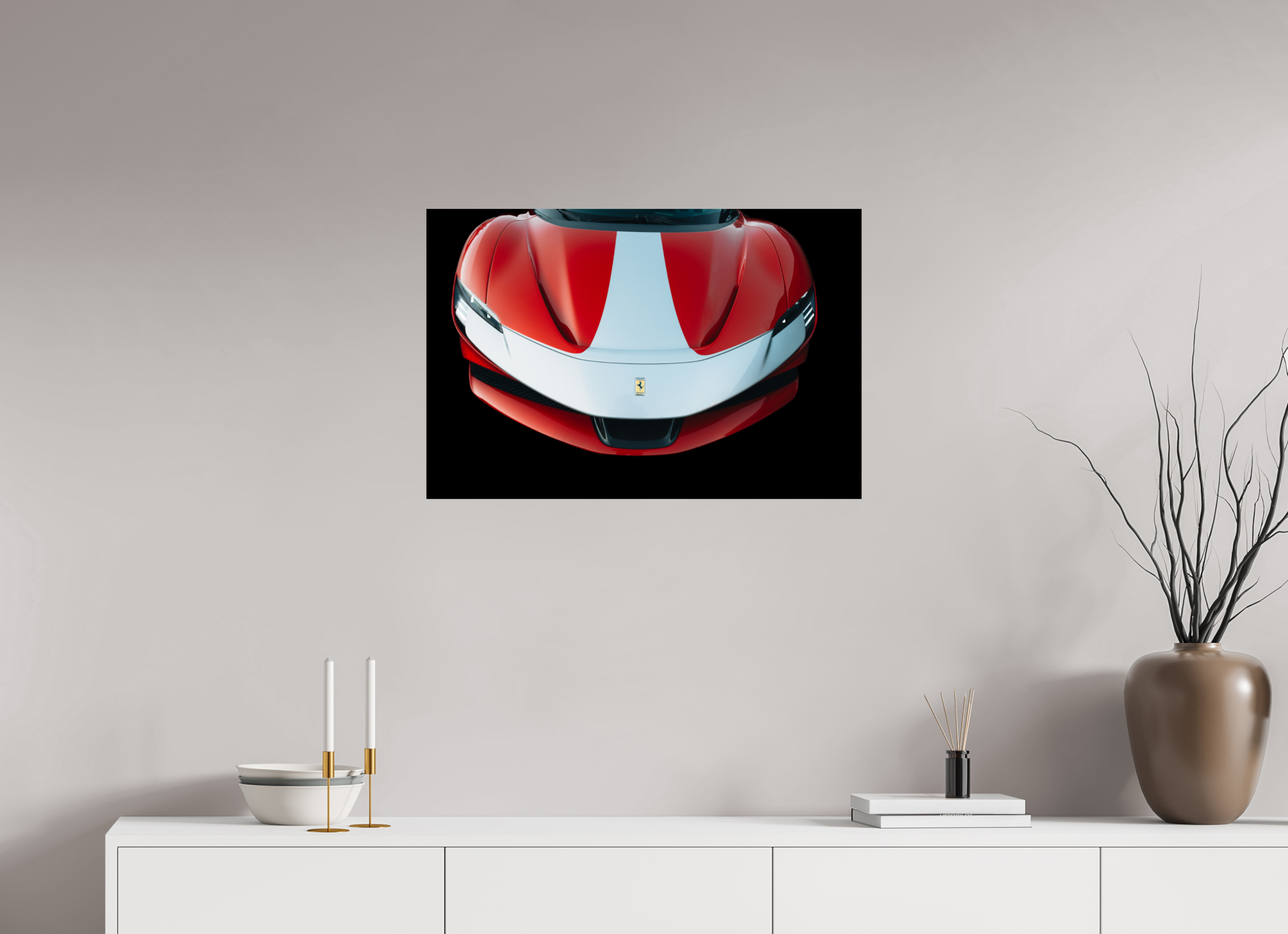 75 x 50 cm, Tirage Fine Art Premium Ferrari SF90 Rouge et Blanche – Focus Avant