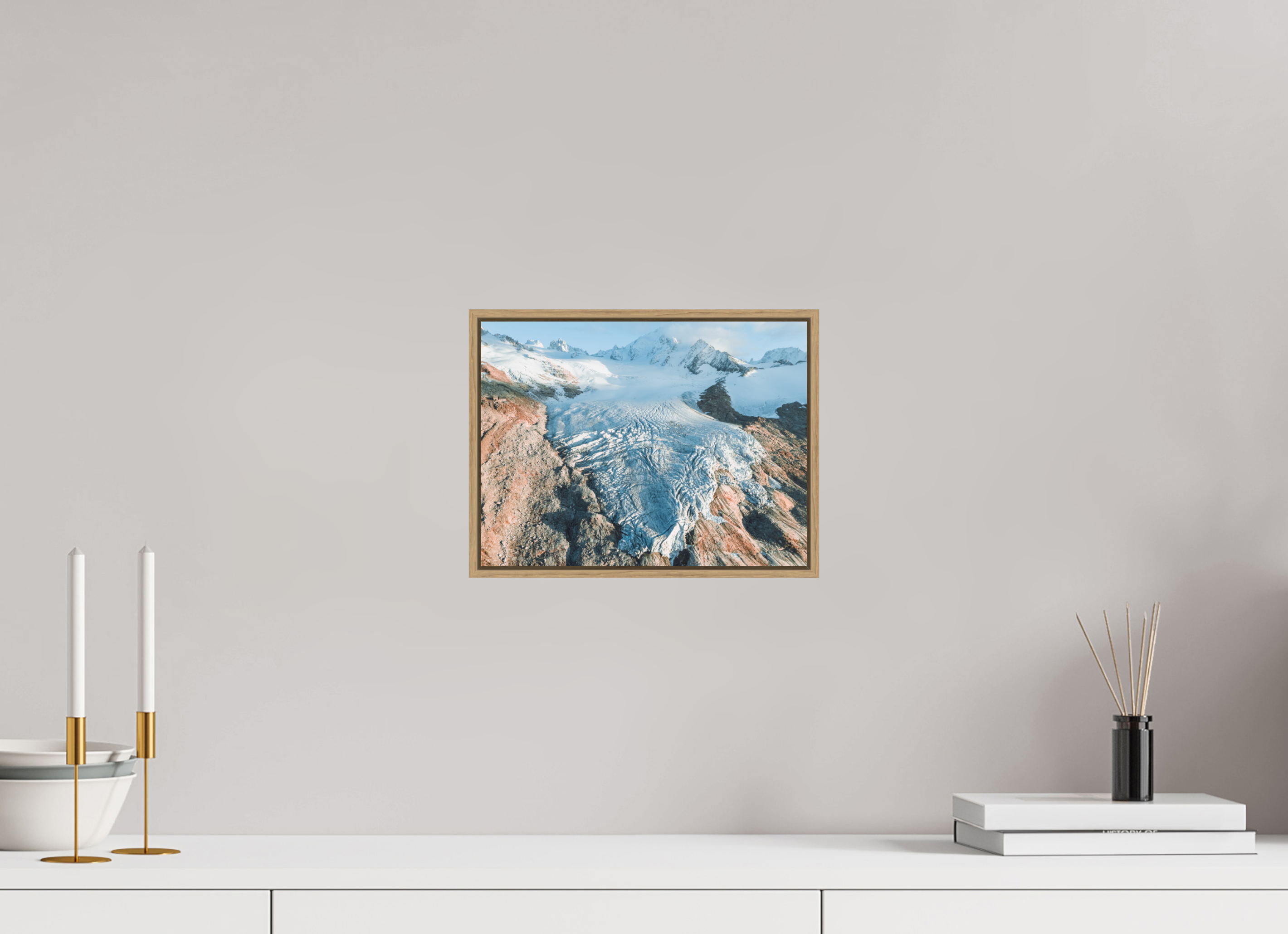 28 x 21 cm, Tirage sous Plexiglas encadré Glacier du Tour – Aube Dorée depuis le Ciel