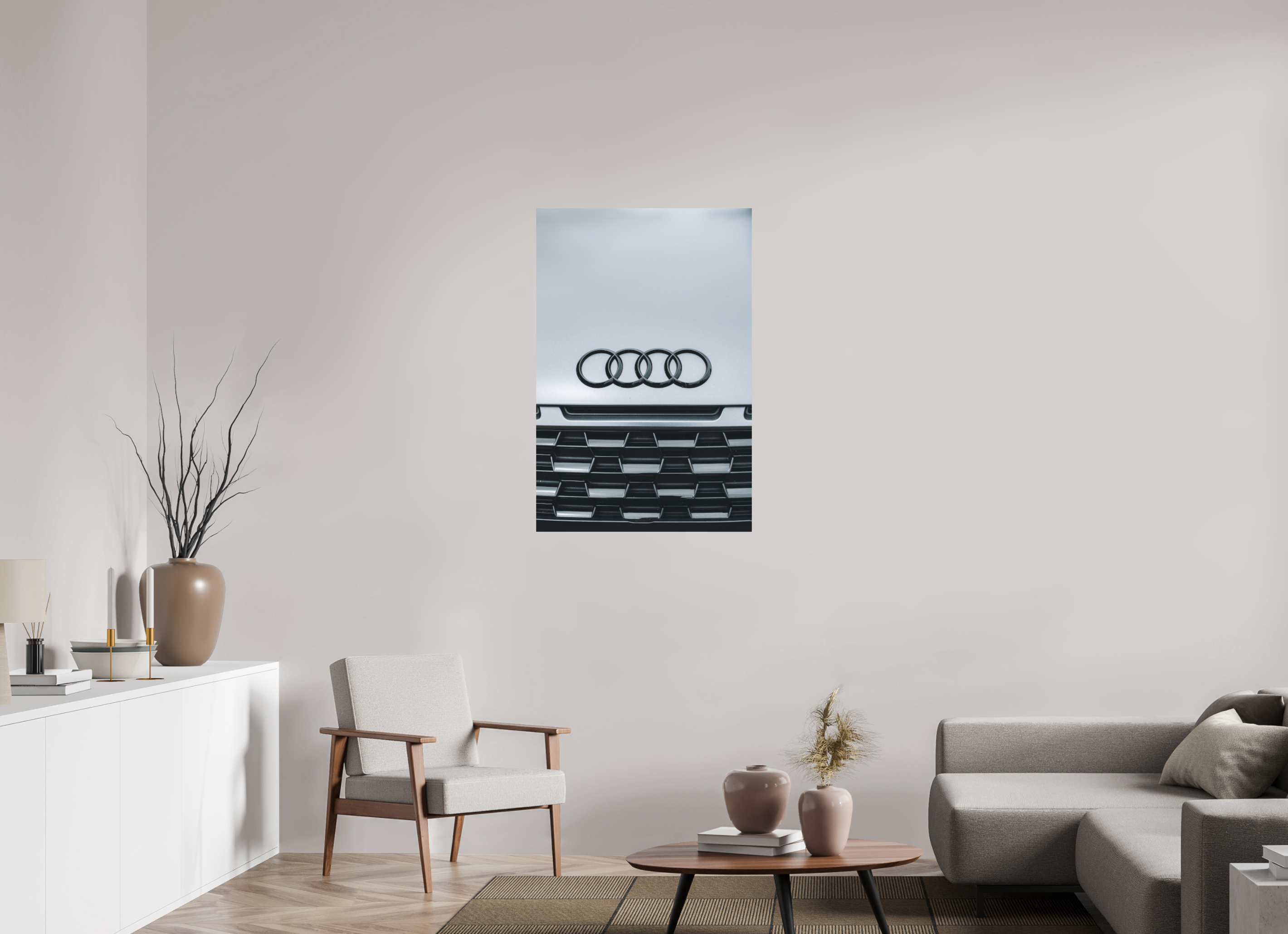 70 x 105 cm, Tirage Fine Art (Papier Mat) Audi – Emblème en noir