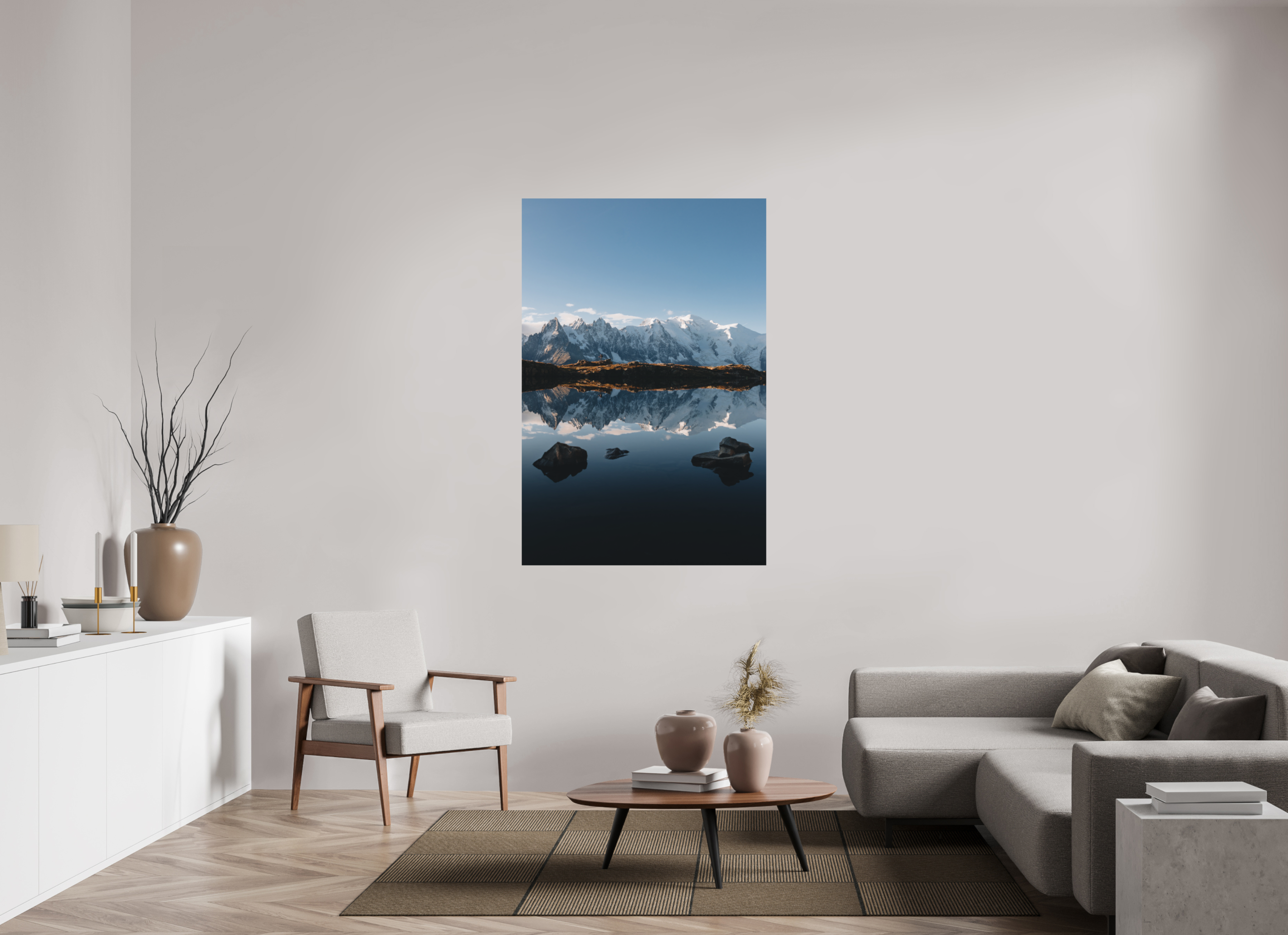 100 x 150 cm, Tirage Fine Art (Papier Mat) Mont-Blanc en miroir sur le lac des Cheserys