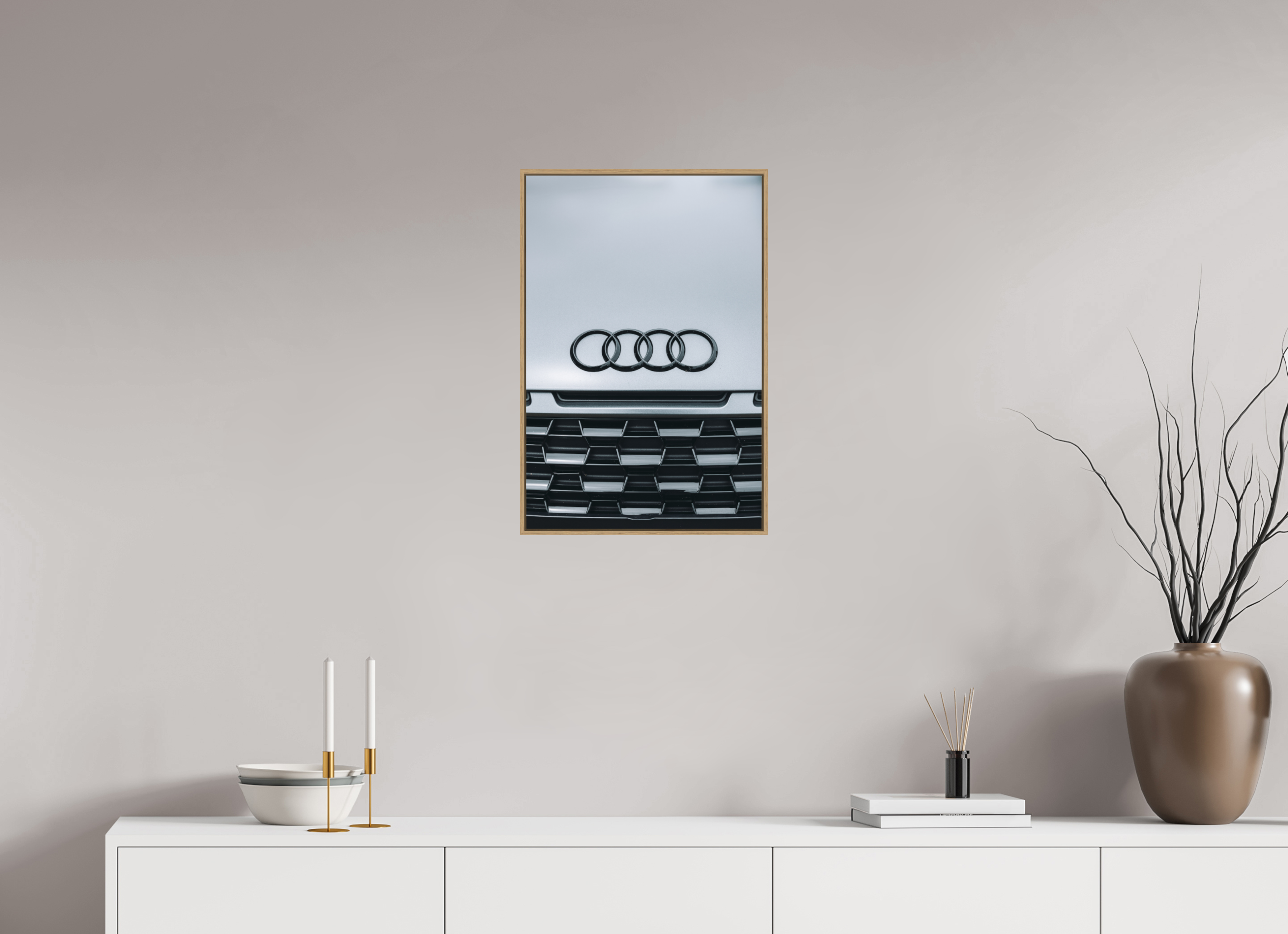 40 x 60 cm, Tirage sous Plexiglas encadré Audi – Emblème en noir