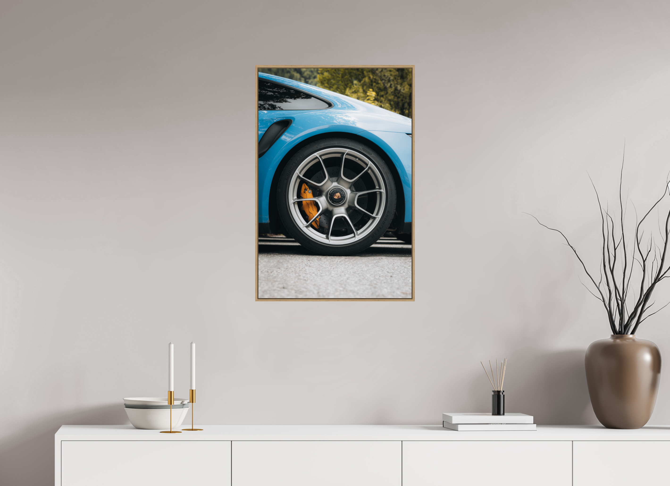 50 x 75 cm, Tirage sous Plexiglas encadré Porsche 911 – Détail mécanique