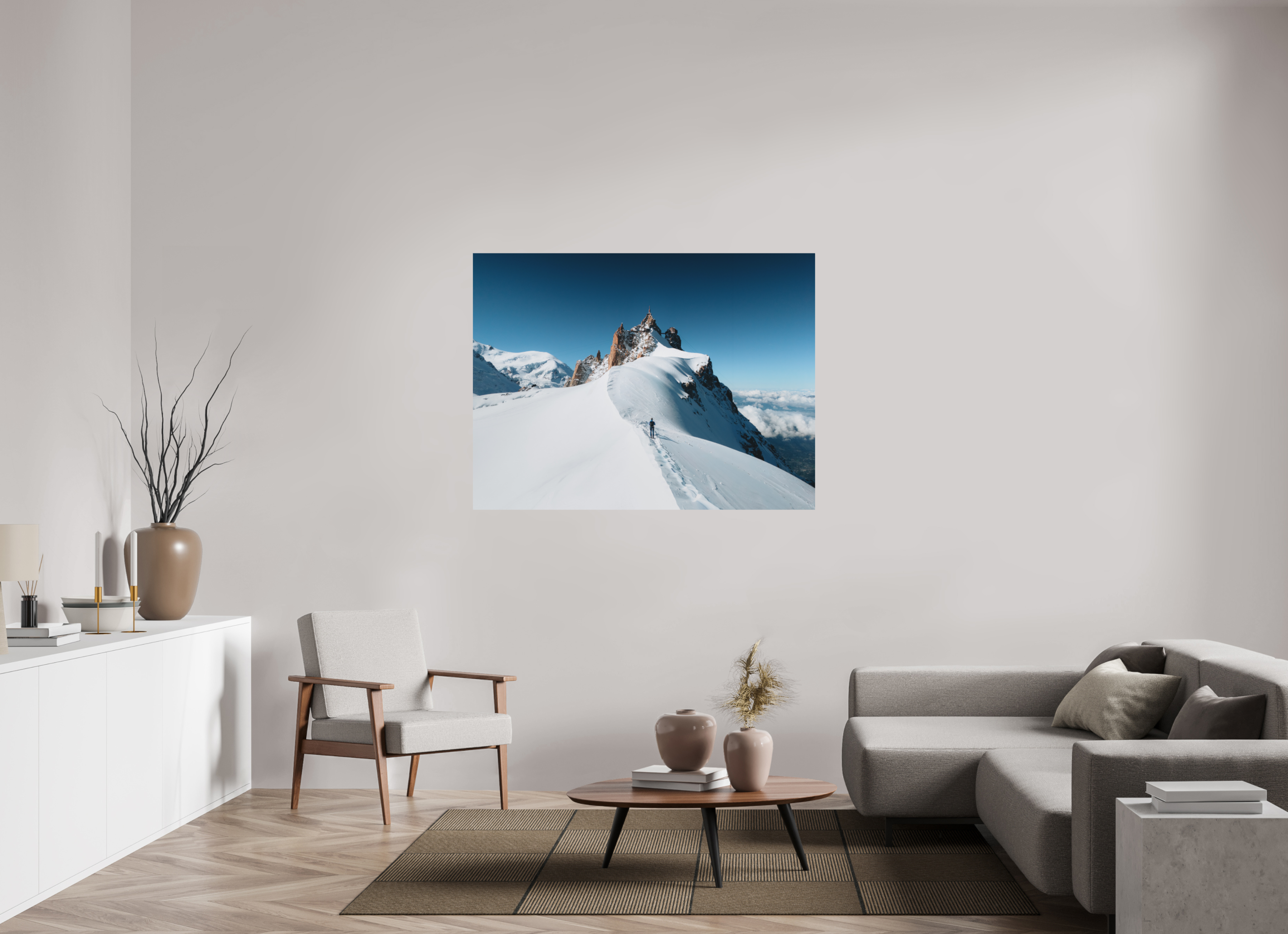 140 x 105 cm, Tirage Fine Art (Papier Mat) Équilibre au sommet – Aiguille du Midi