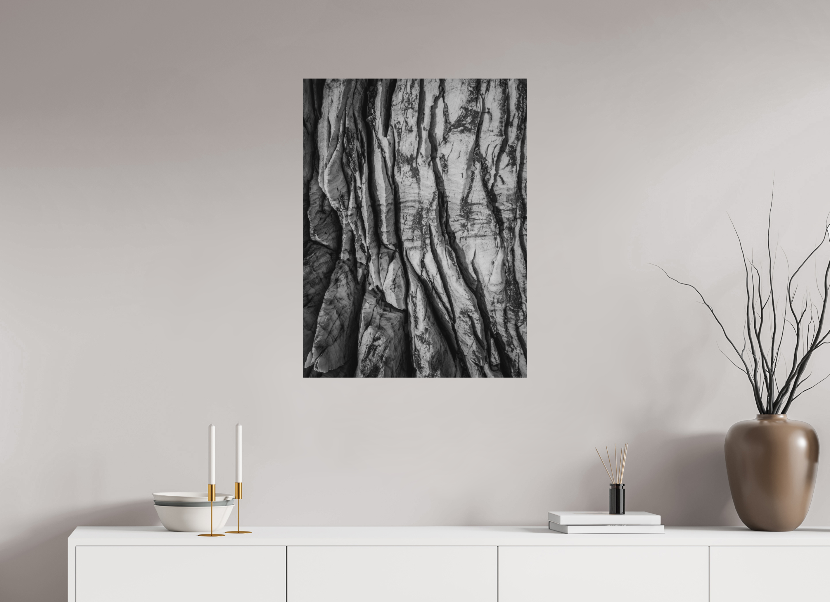 60 x 80 cm, Tirage Fine Art (Papier Mat) Veines de Glace – Glacier du Tour en noir et blanc