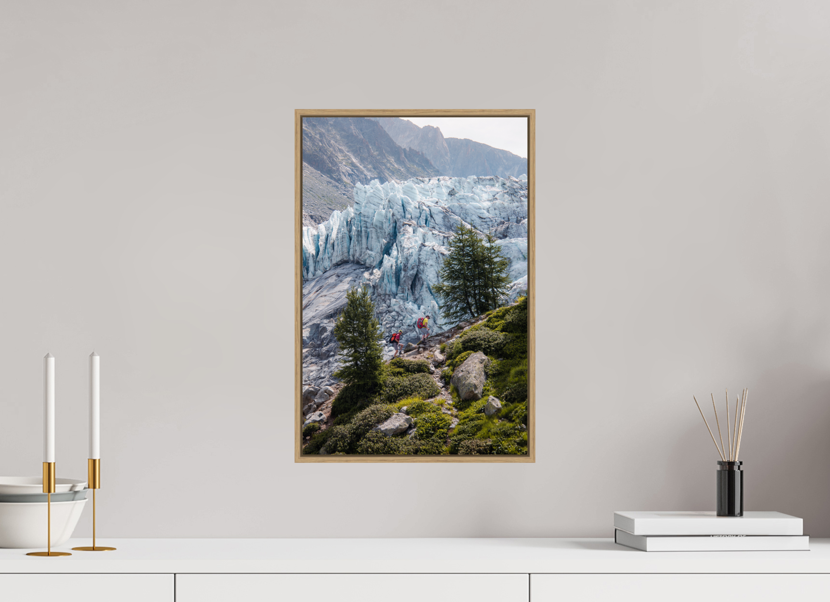 30 x 45 cm, Tirage sous Plexiglas encadré Randonneurs face au Glacier d’Argentière