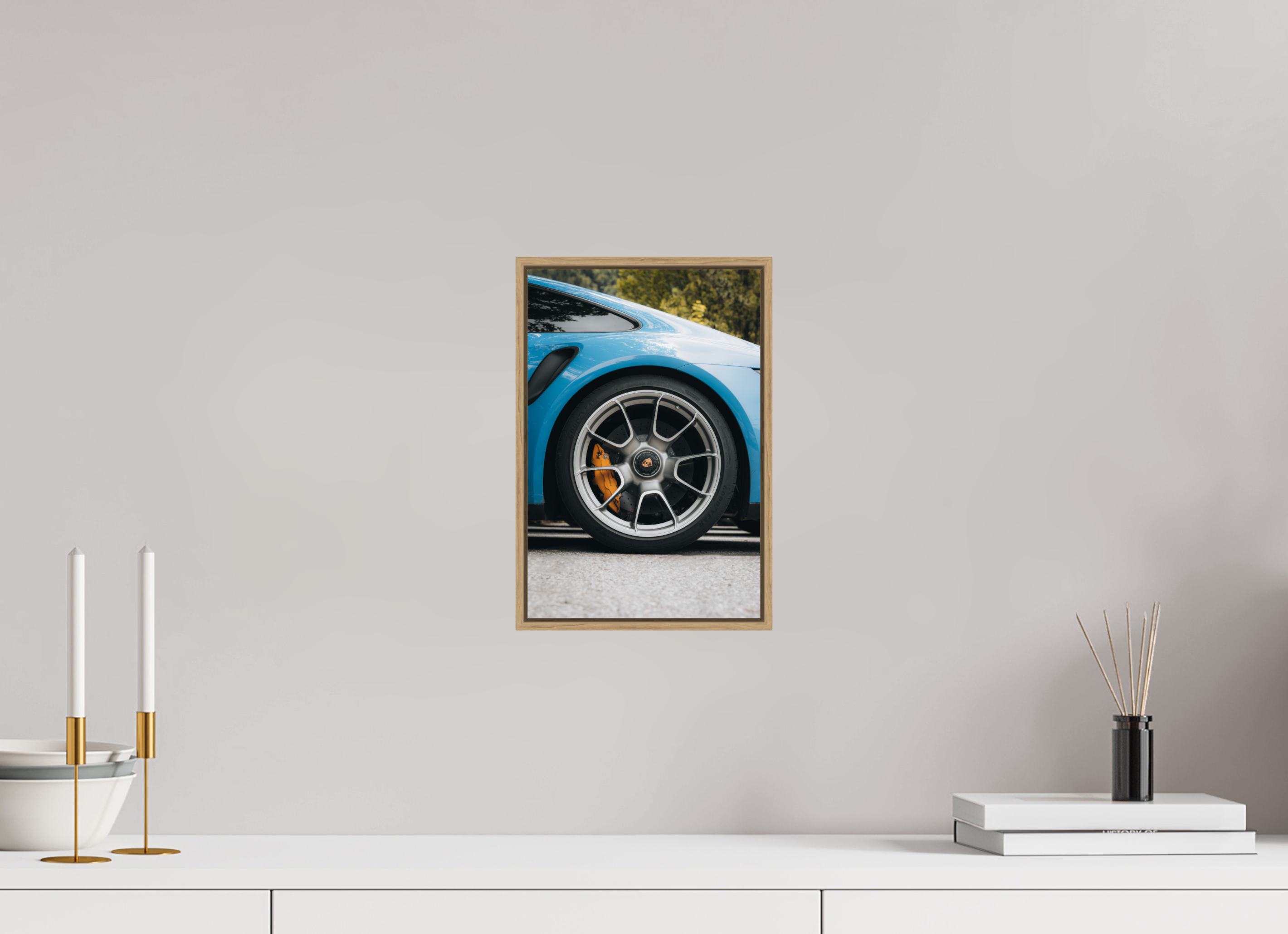 20 x 30 cm, Tirage sous Plexiglas encadré Porsche 911 – Détail mécanique