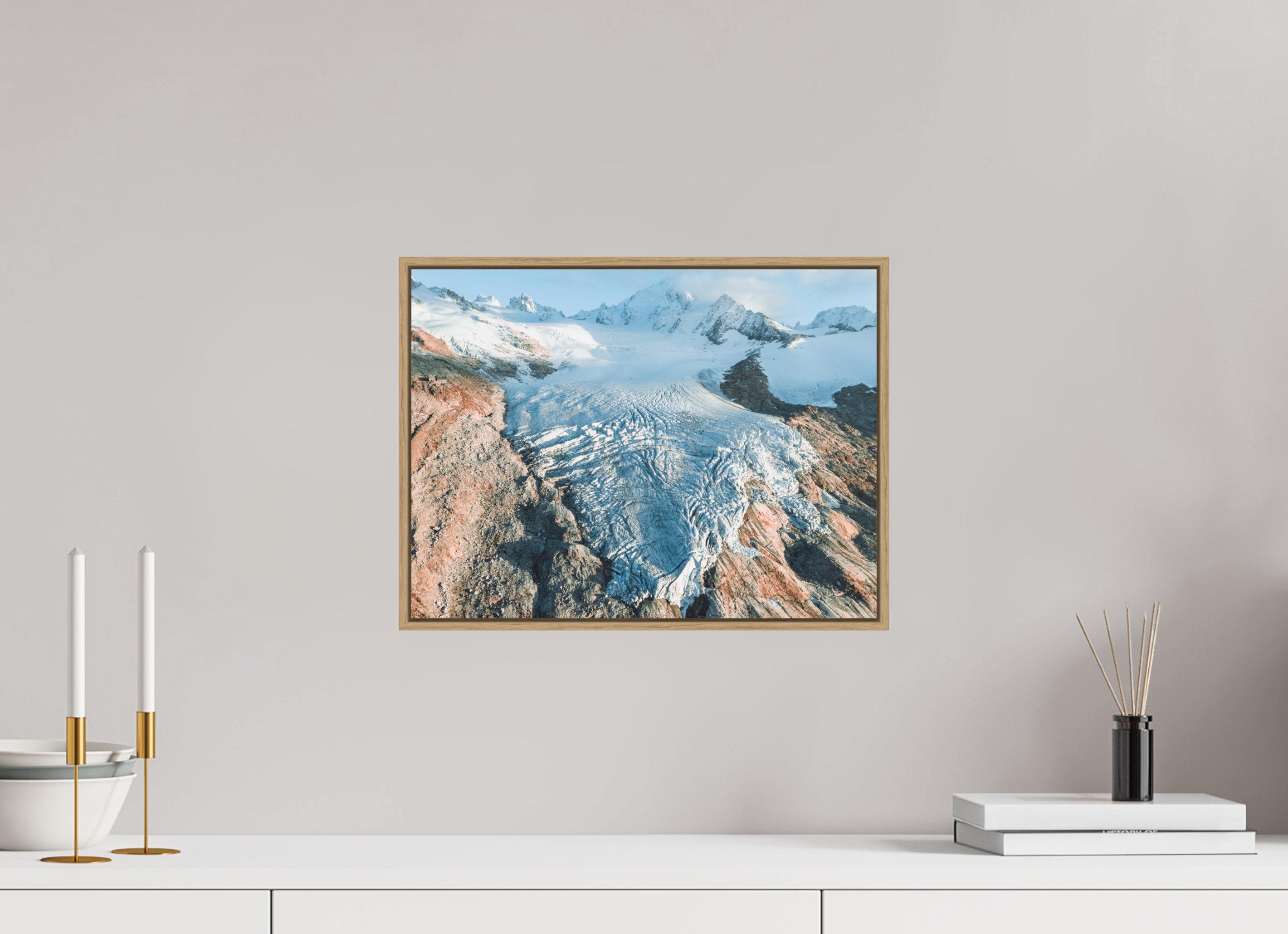 40 x 30 cm, Tirage sous Plexiglas encadré Glacier du Tour – Aube Dorée depuis le Ciel